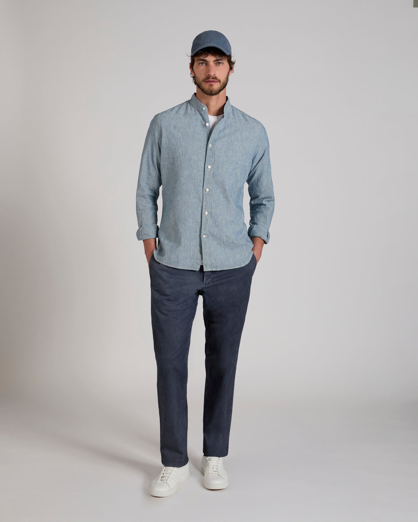 Regular fit linen and cotton shirt