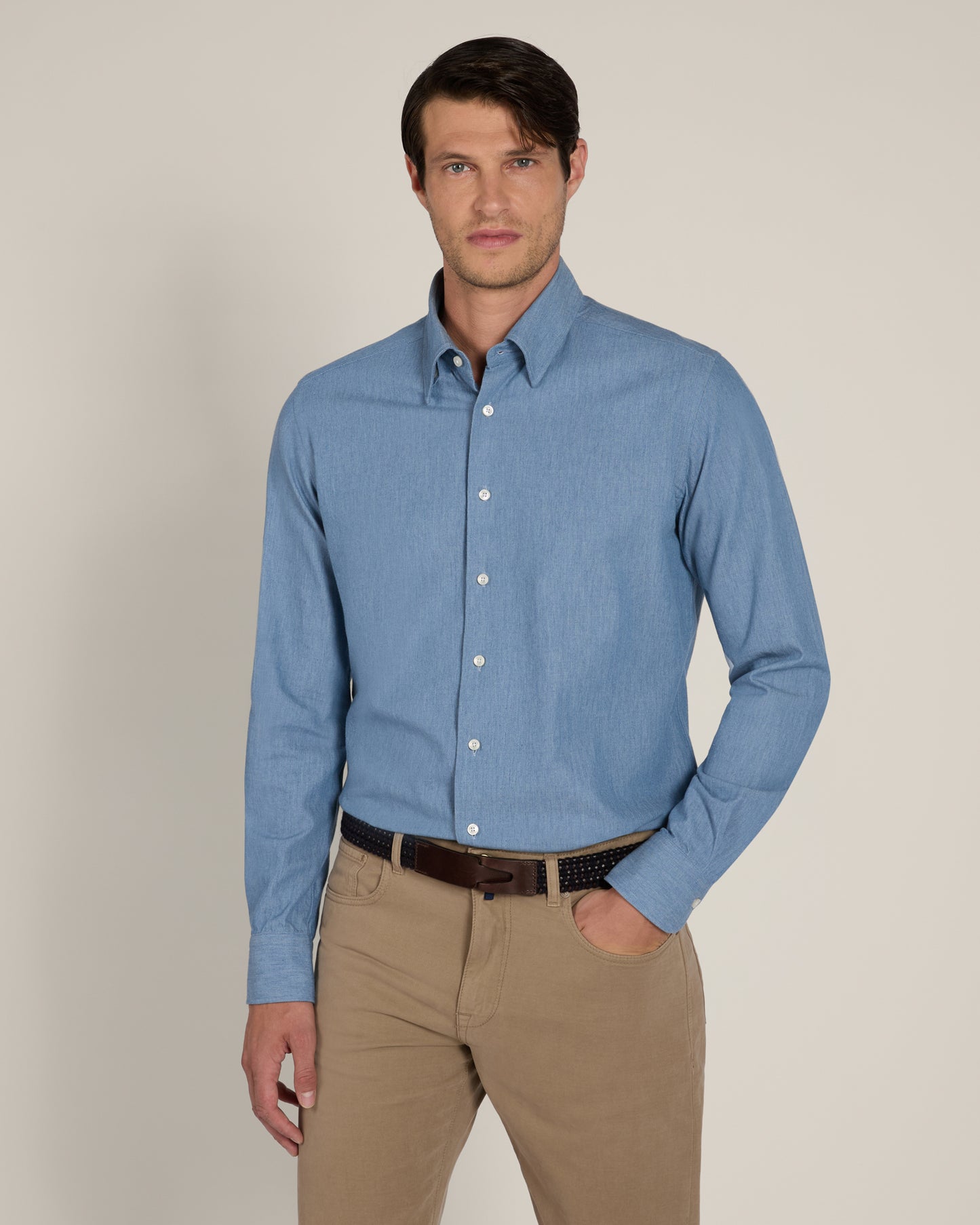 Camicia regular fit in twill effetto denim