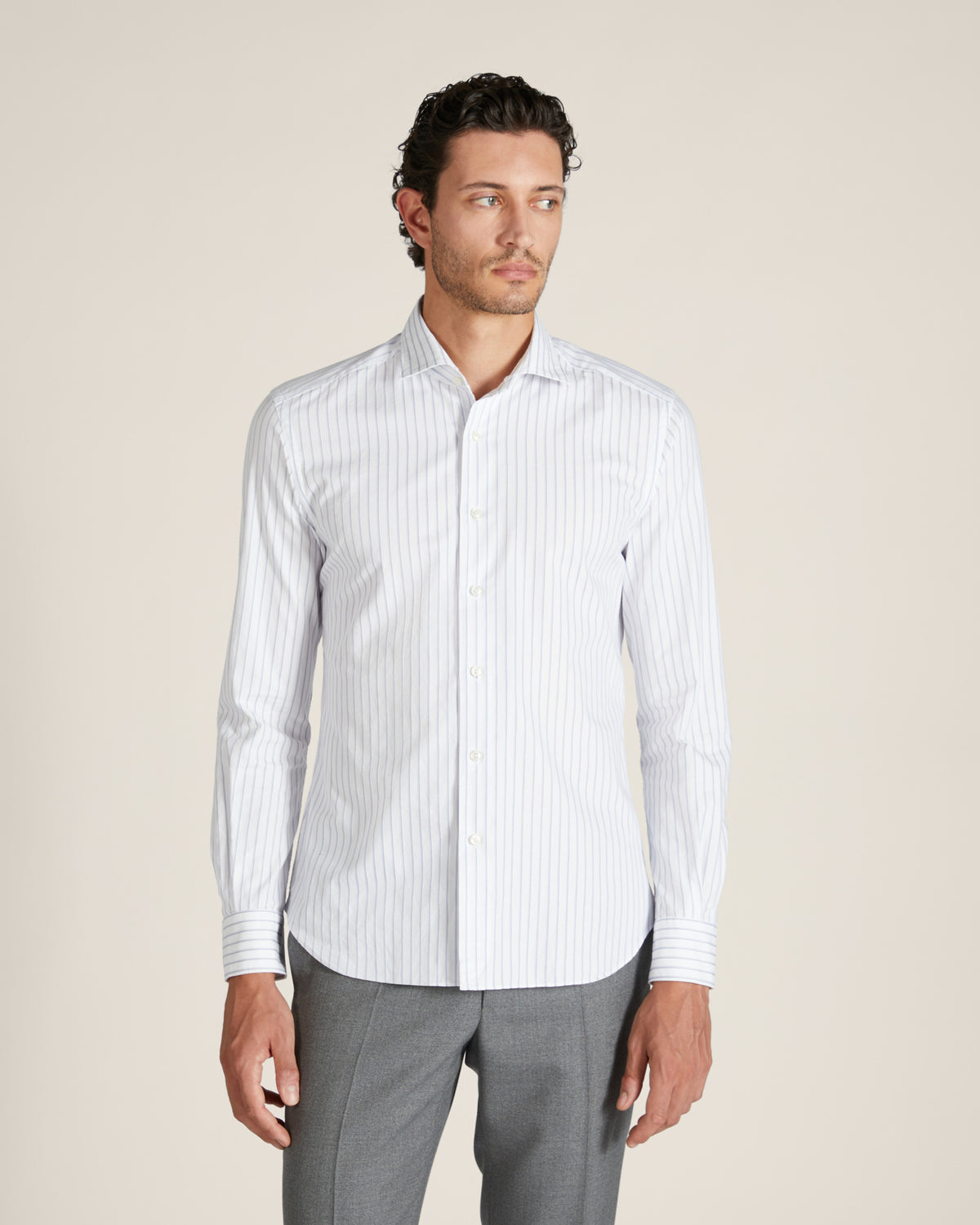 Gestreiftes Baumwollhemd Slim Fit