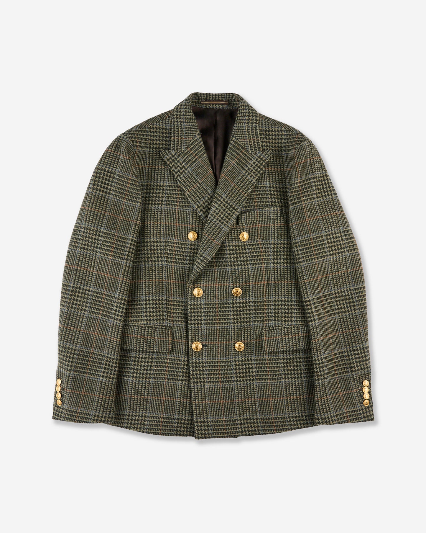 Slim fit double-breasted Prince of Wales wool jacket