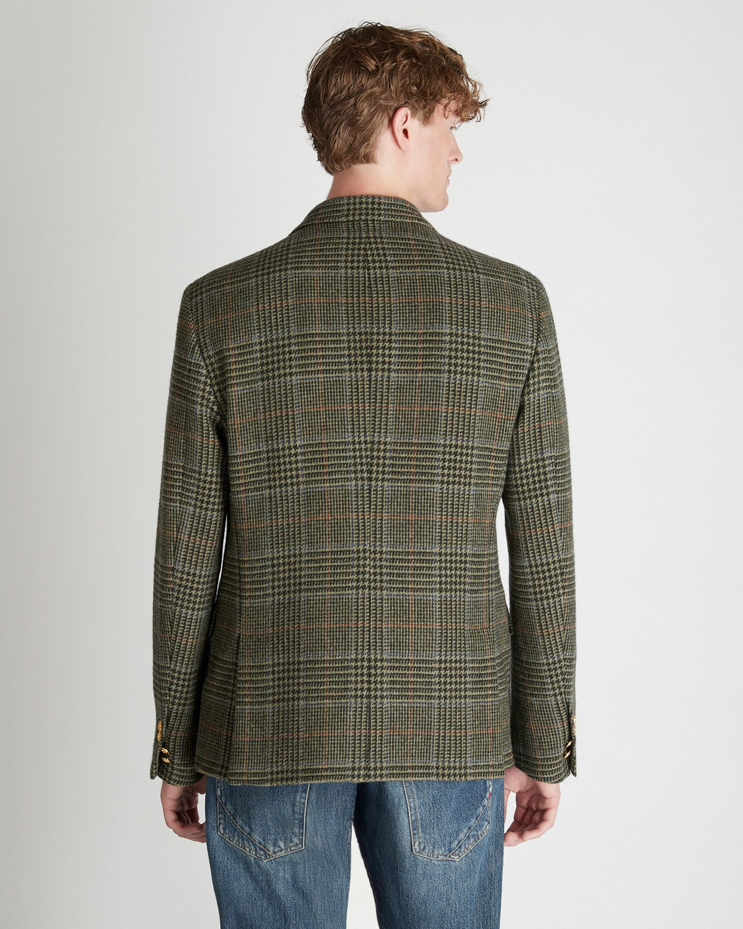 Slim fit double-breasted Prince of Wales wool jacket