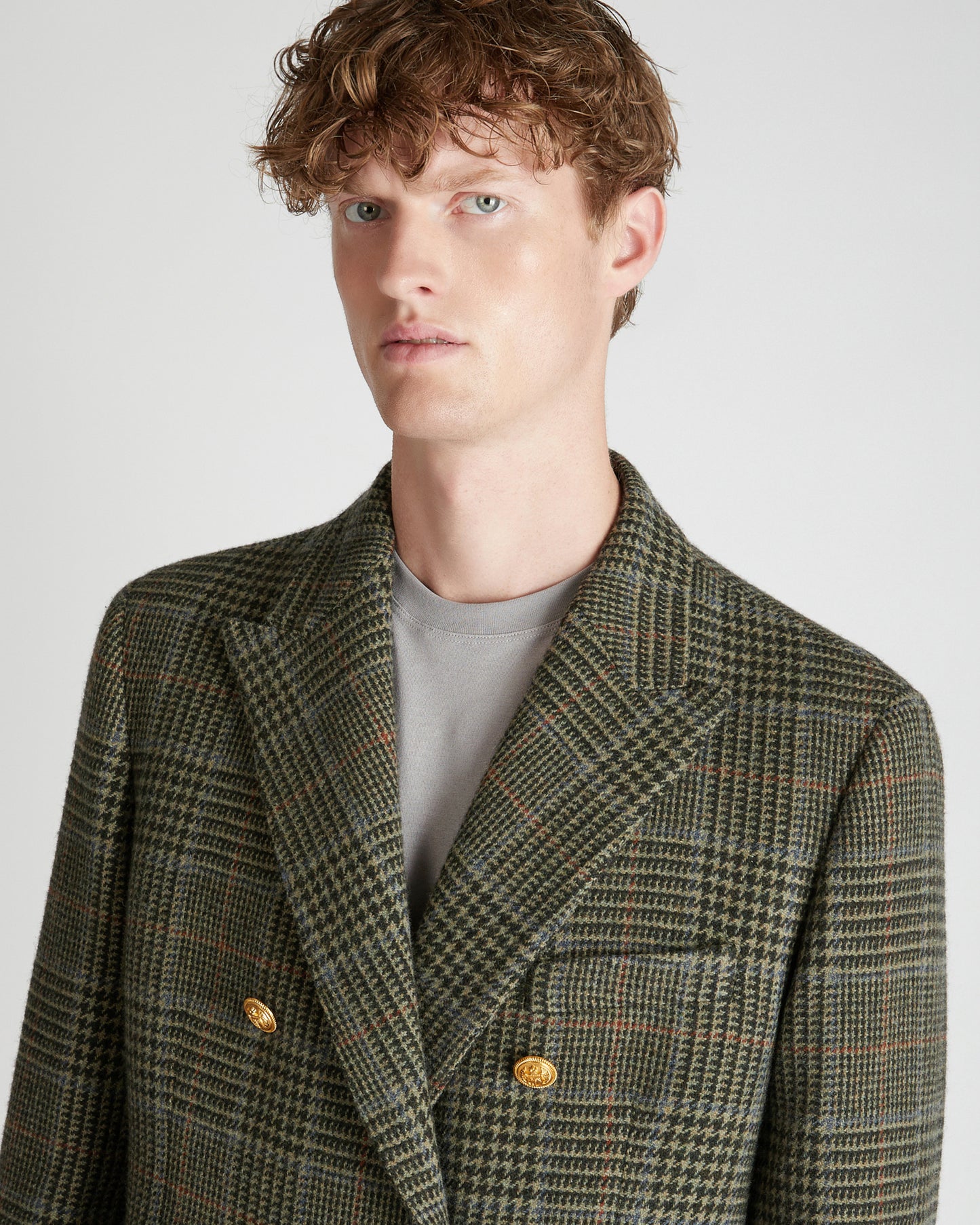 Slim fit double-breasted Prince of Wales wool jacket