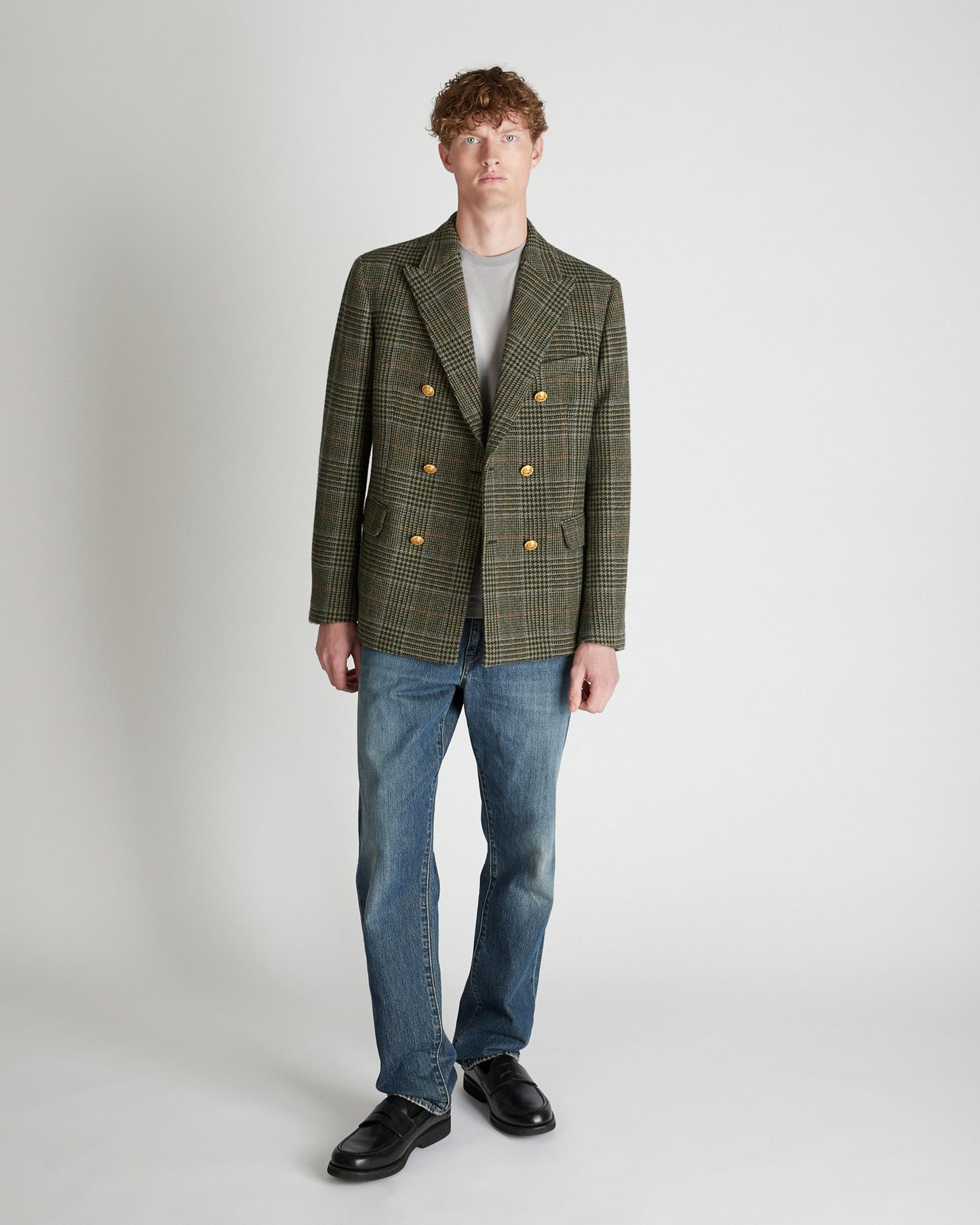 Slim fit double-breasted Prince of Wales wool jacket