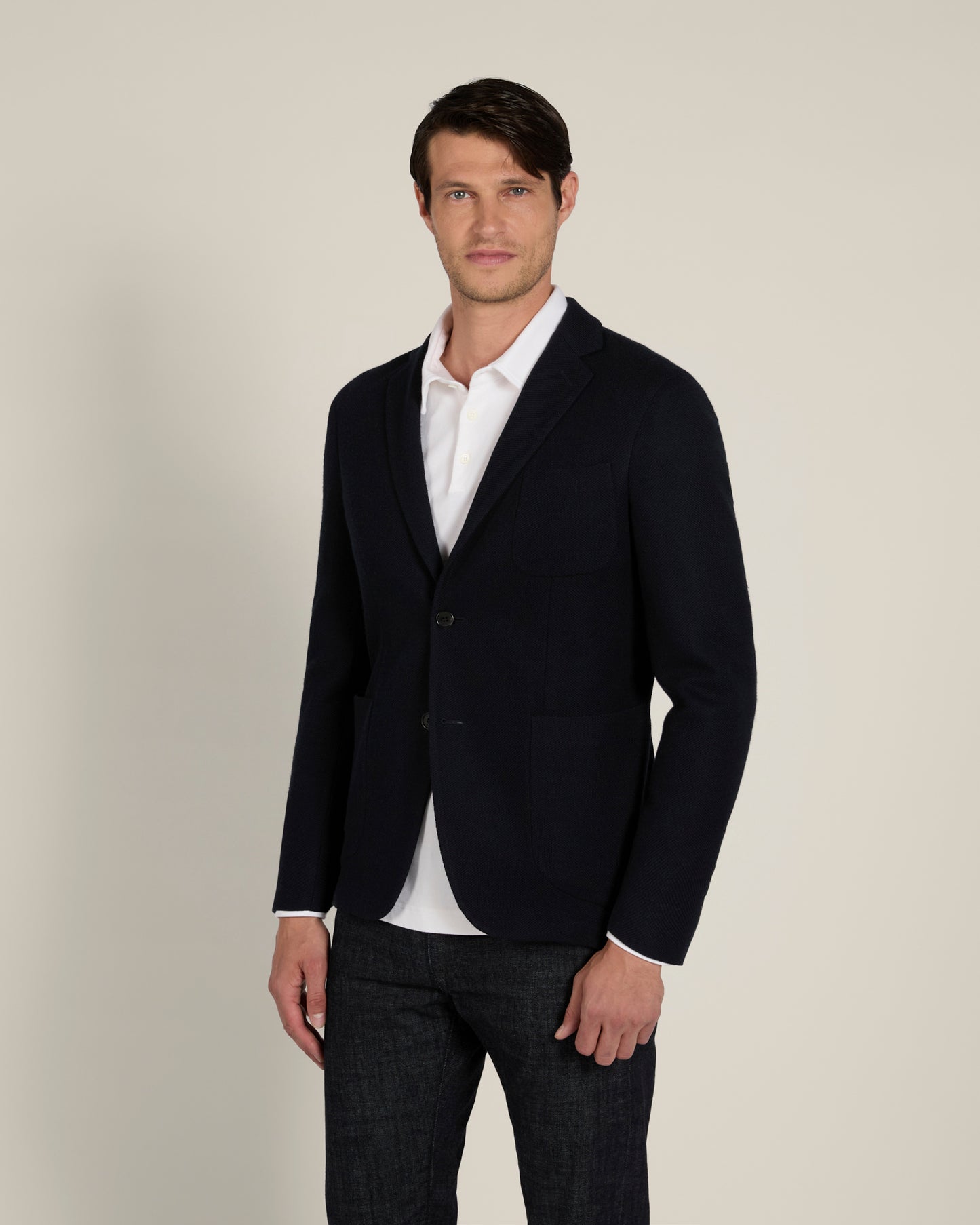 Giacca slim fit in jersey hopsack