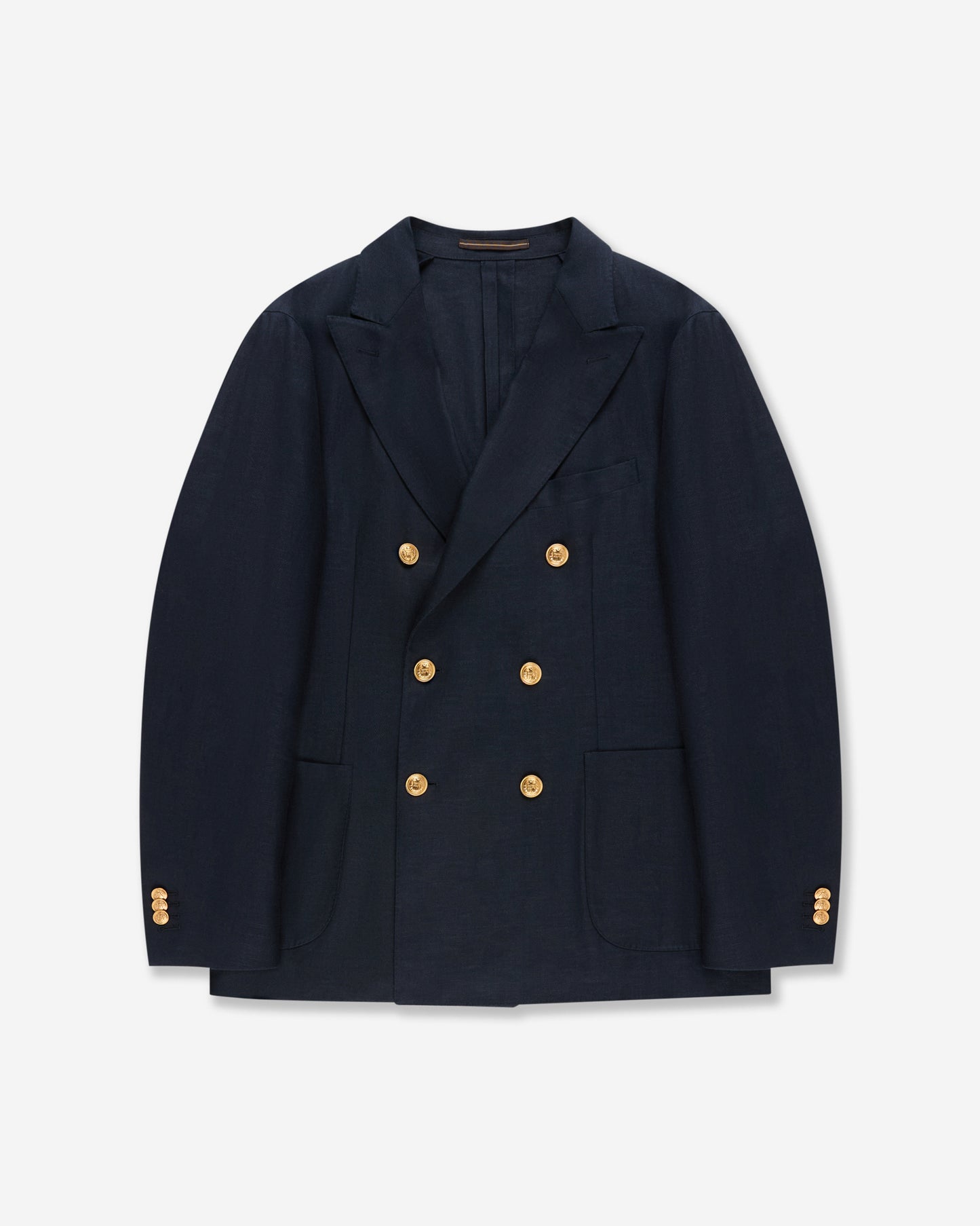 Regular fit stretch cotton and linen panama double-breasted jacket