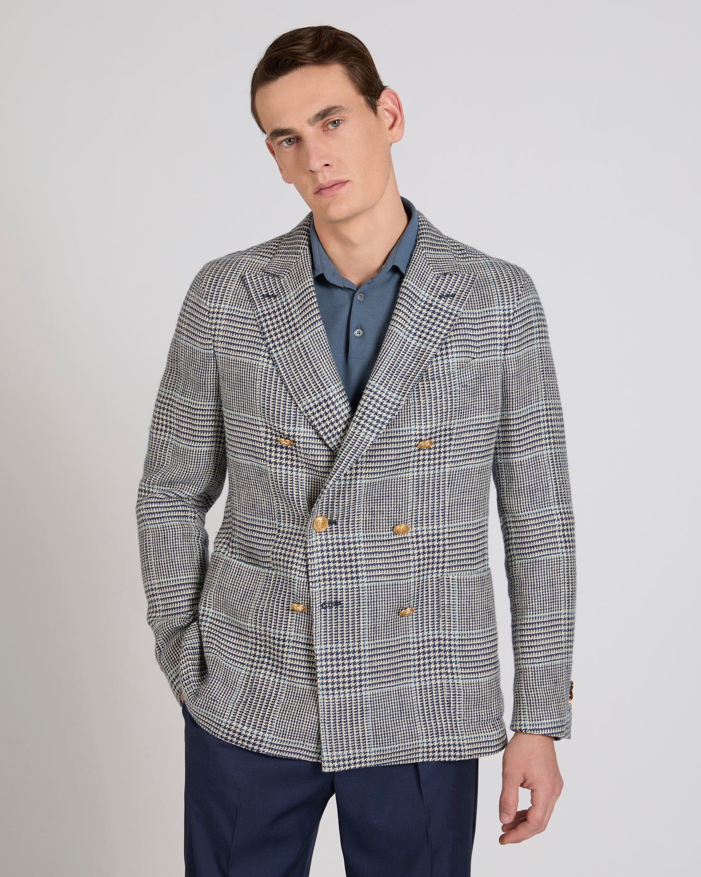 Doppiopetto regular fit in lino e seta