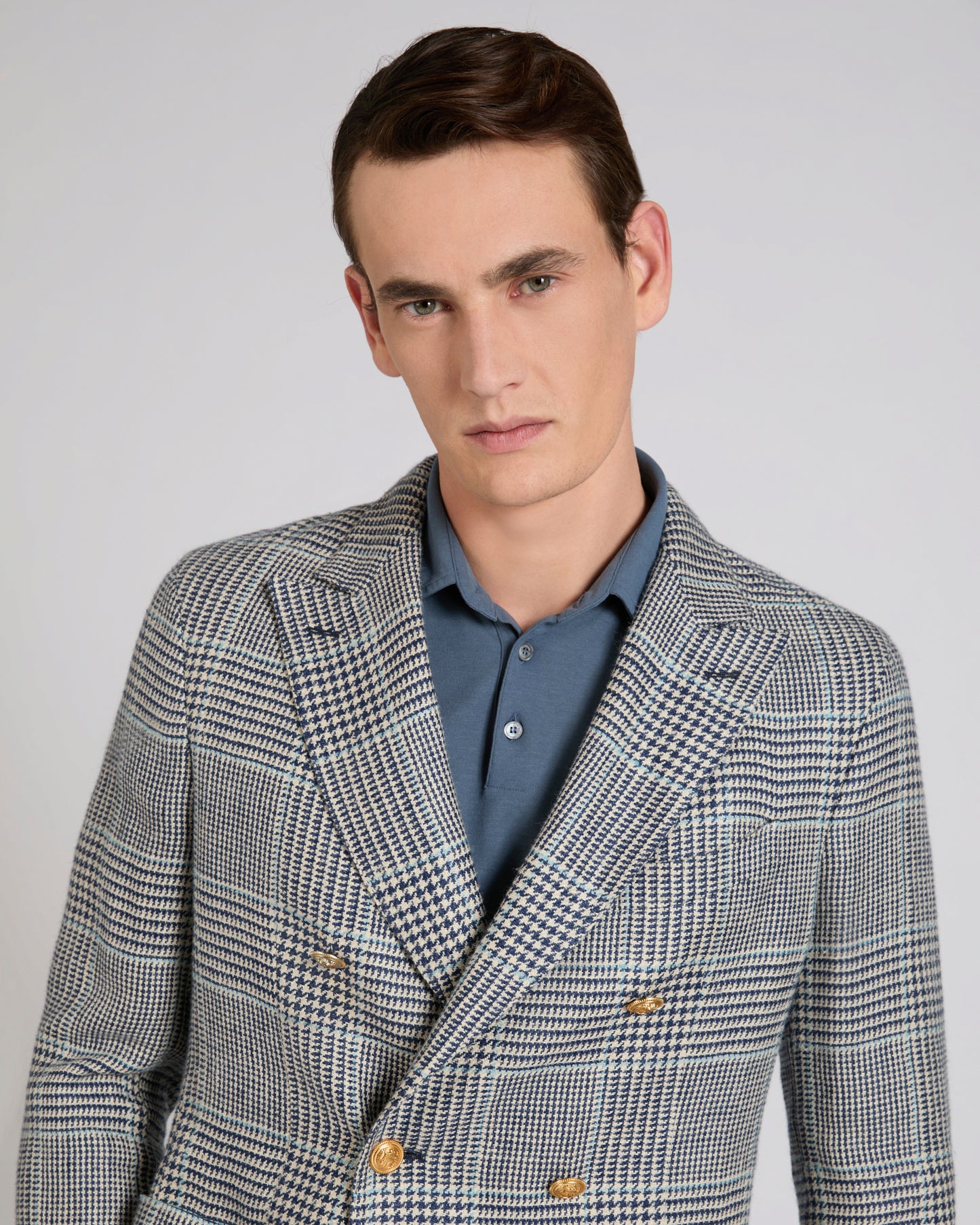 Doppiopetto regular fit in lino e seta