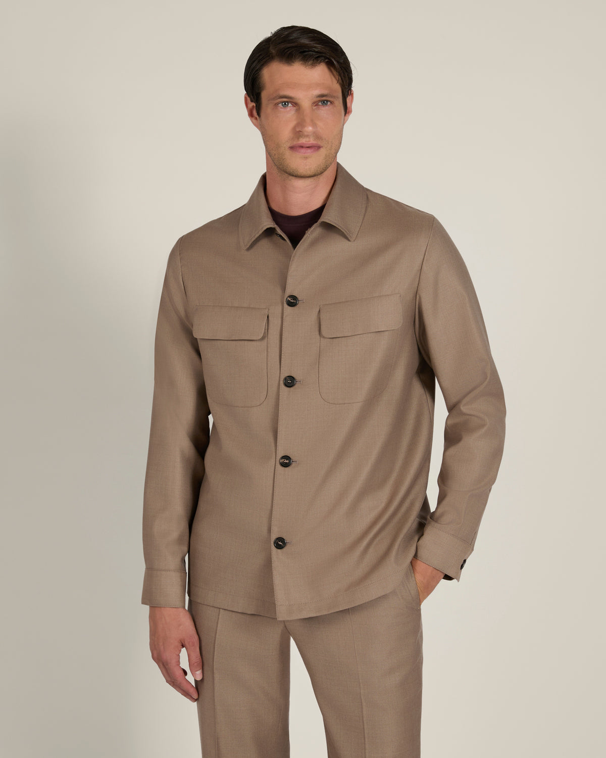Overshirt in twill di lana e seta