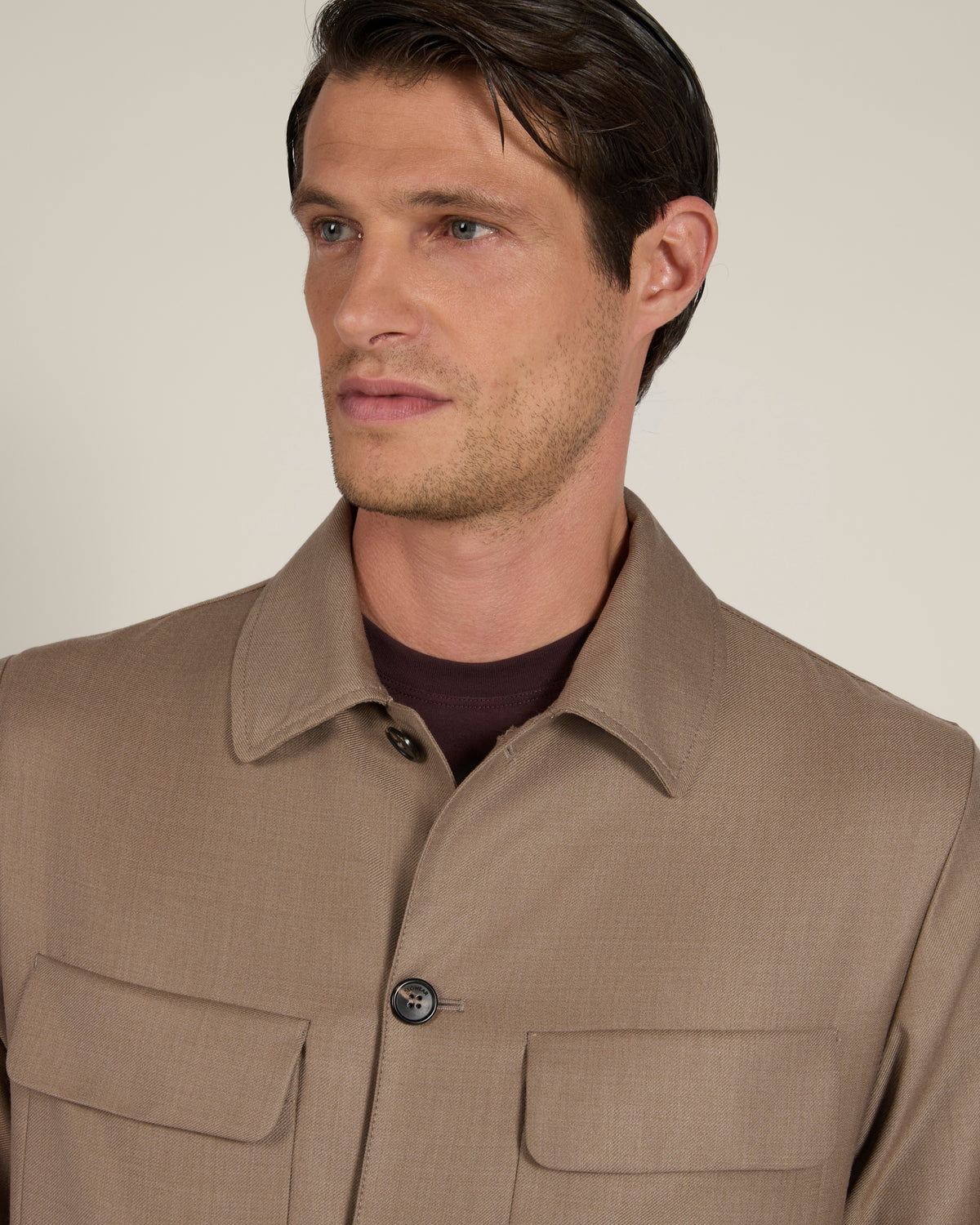 Overshirt in twill di lana e seta
