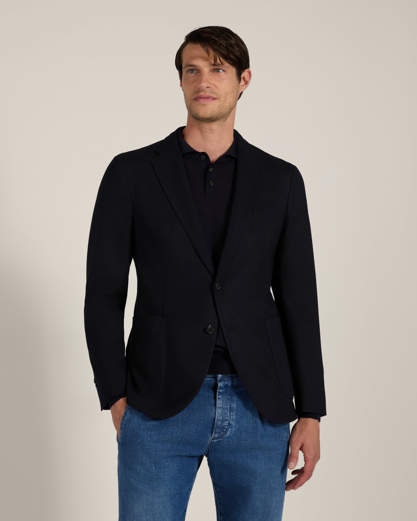 Blazer slim fit in hopsack di lana stretch