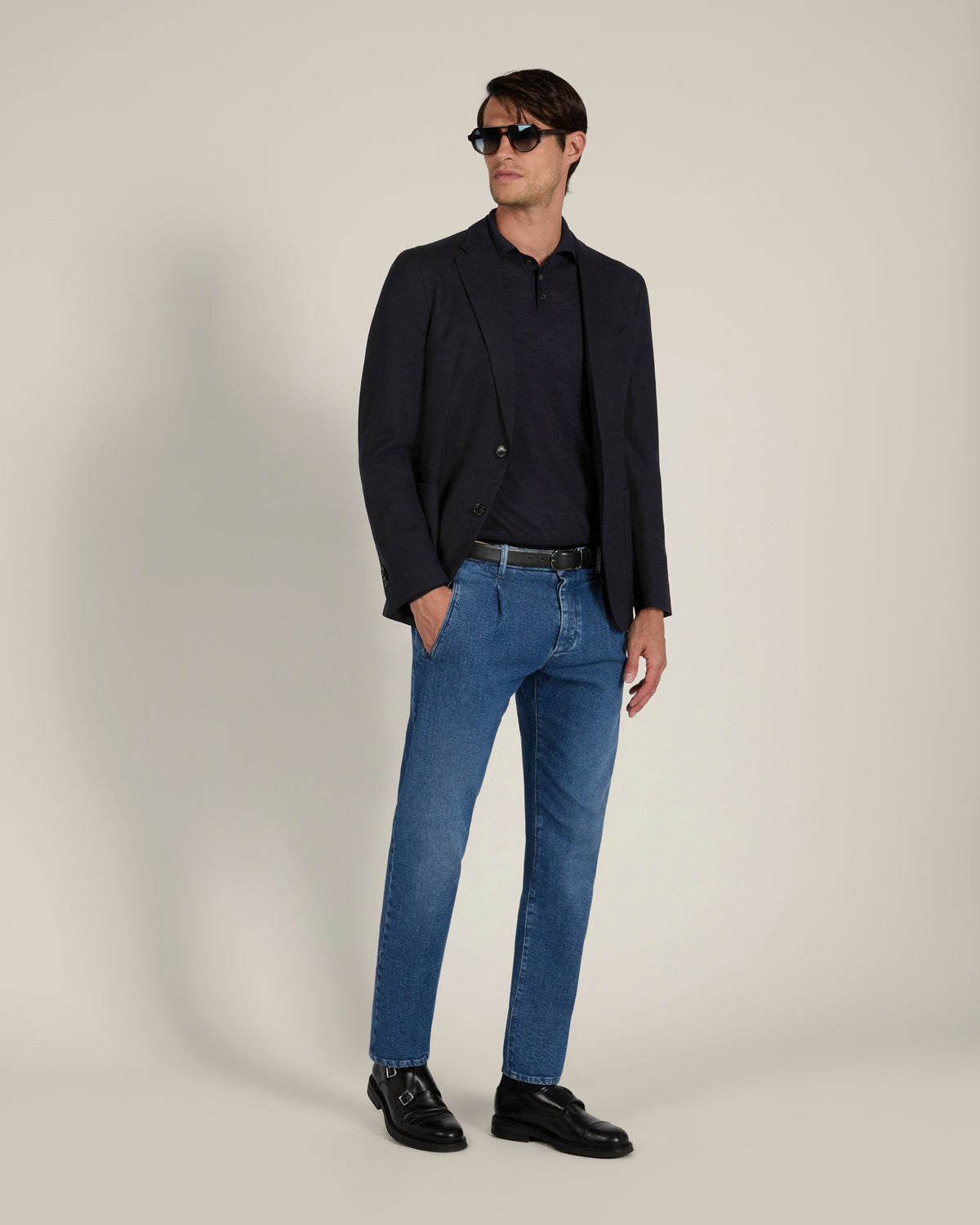 Blazer slim fit in hopsack di lana stretch