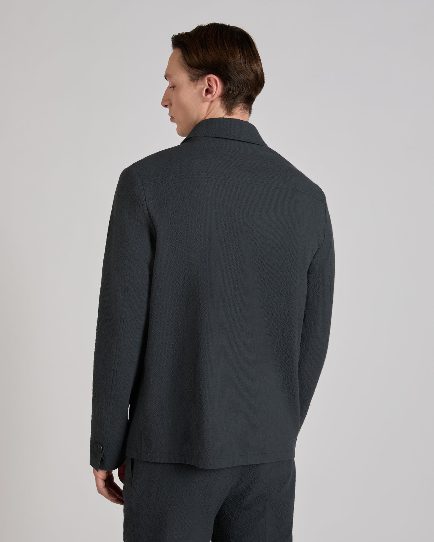 Stretch cotton and silk seersucker blouson jacket