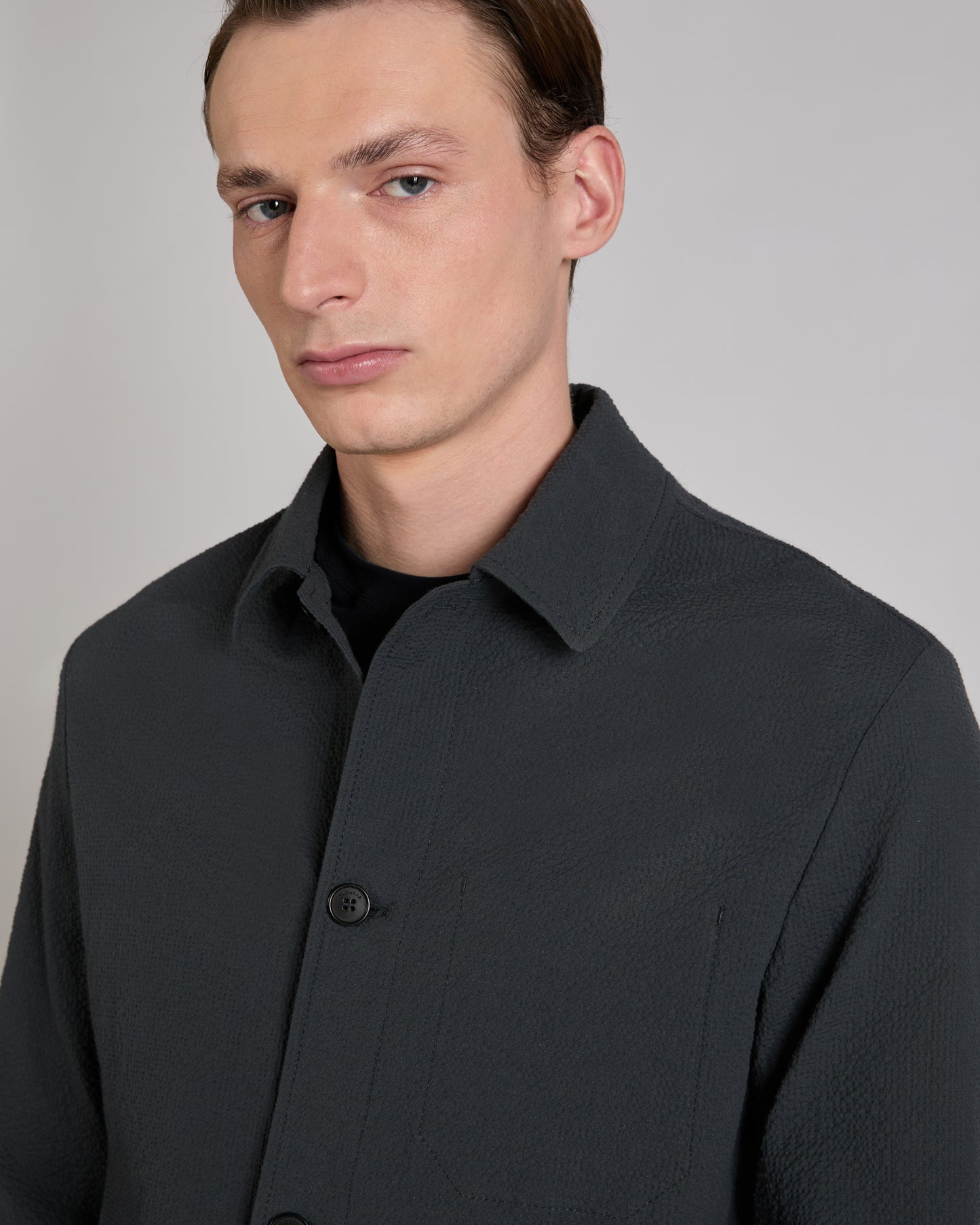 Stretch cotton and silk seersucker blouson jacket