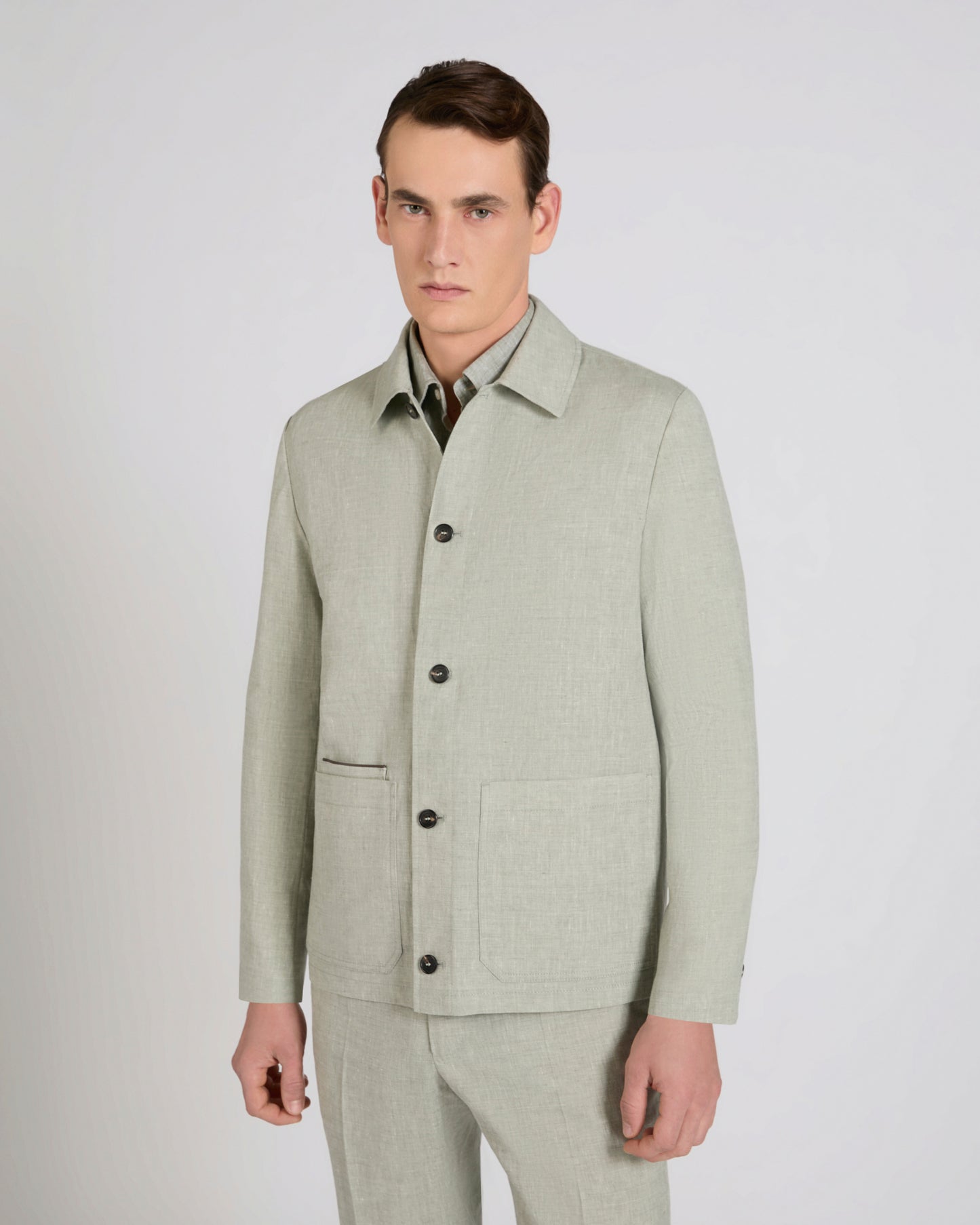 Blusa in tela di lana, lino e seta