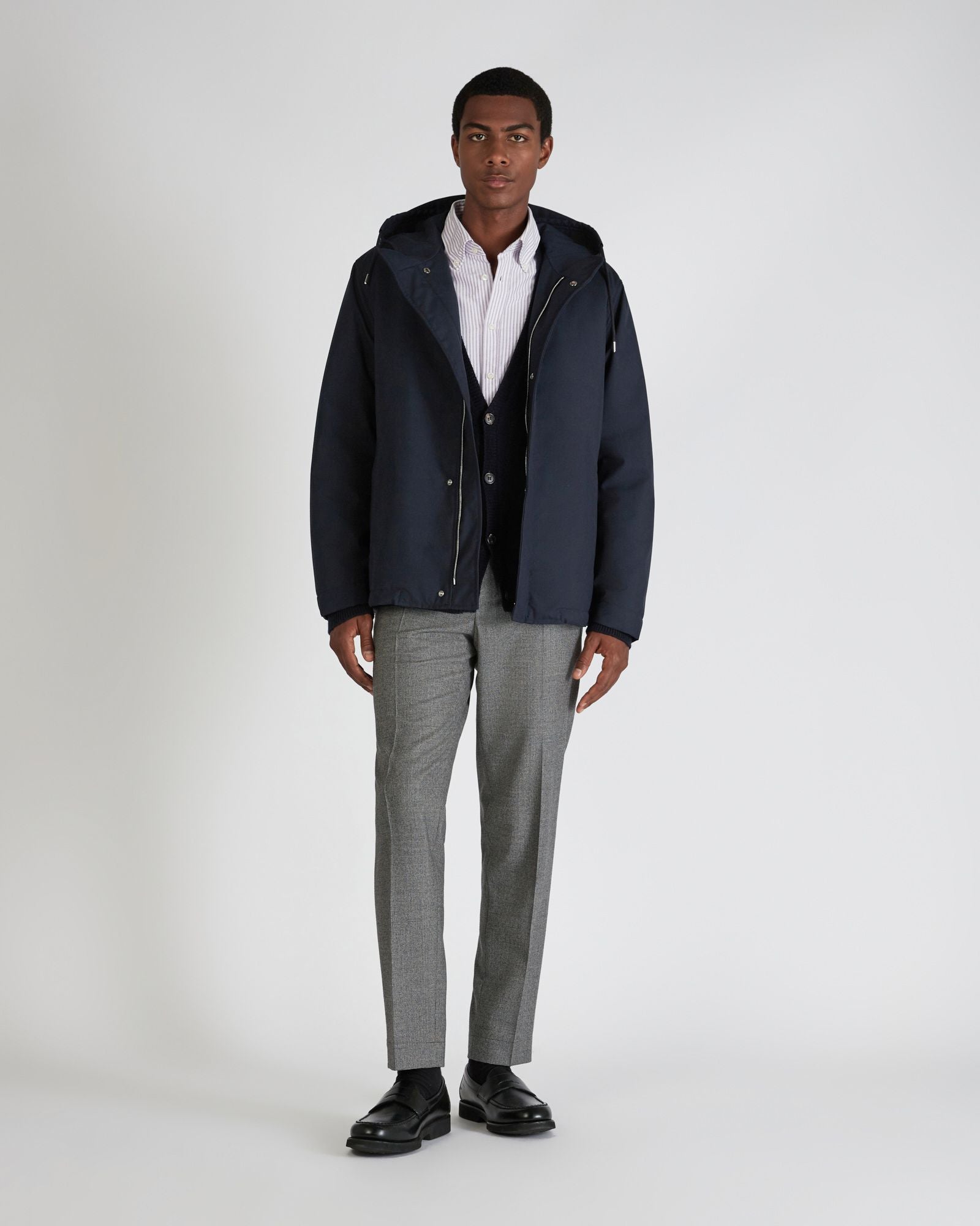 Technical fabric hooded jacket