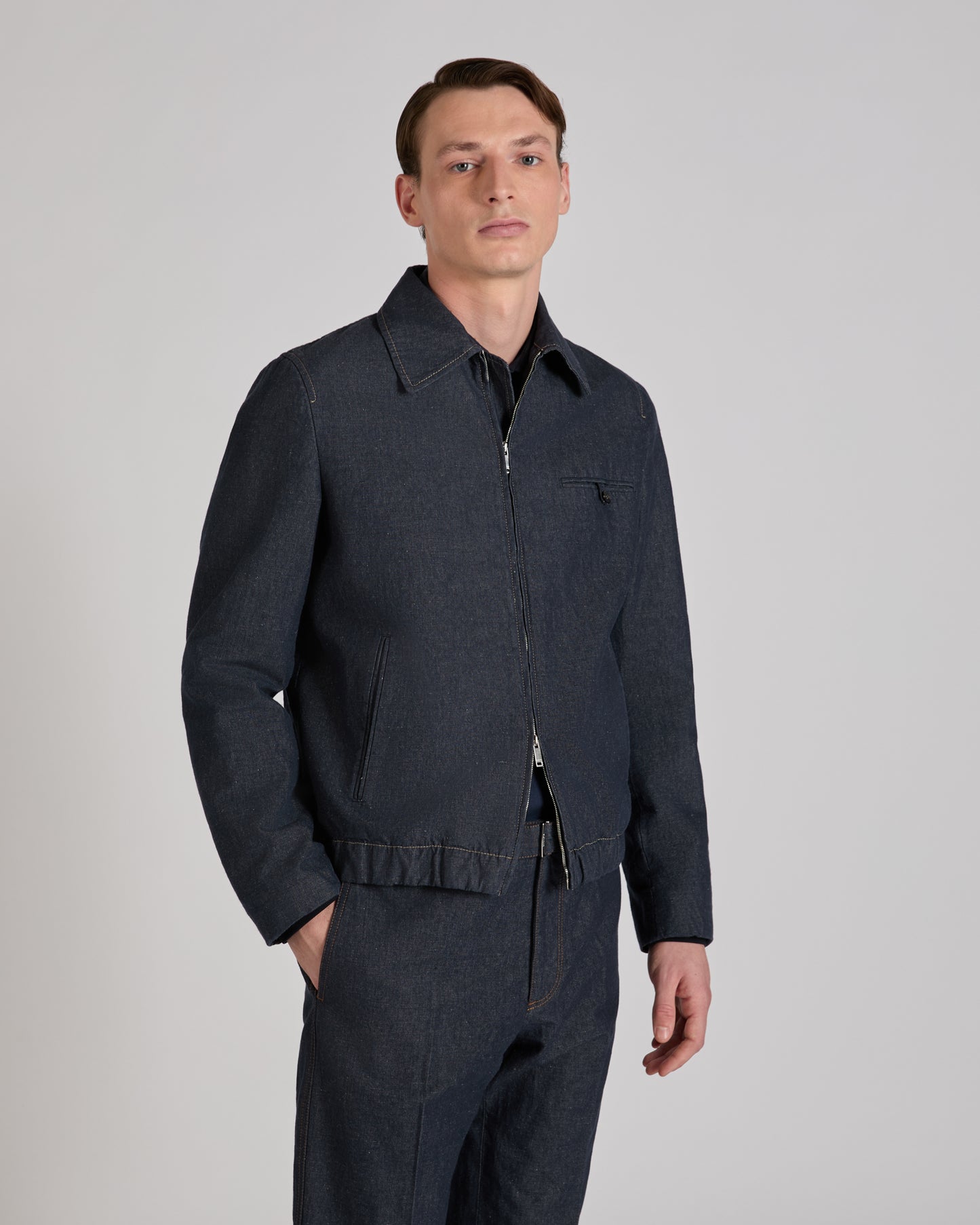 Stretch cotton and linen Primo bomber jacket