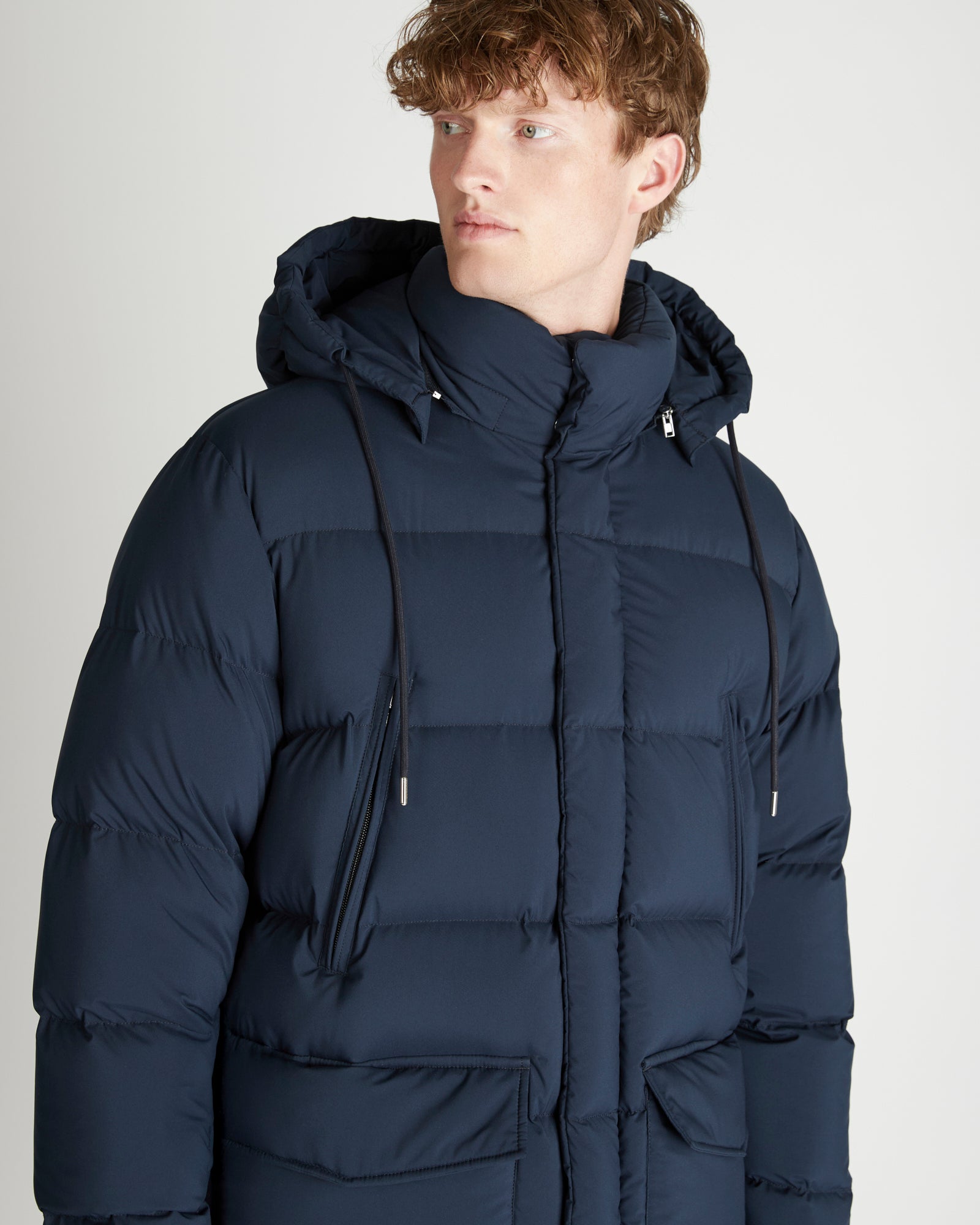 Montedoro - Technical fabric padded long down jacket - dark blue