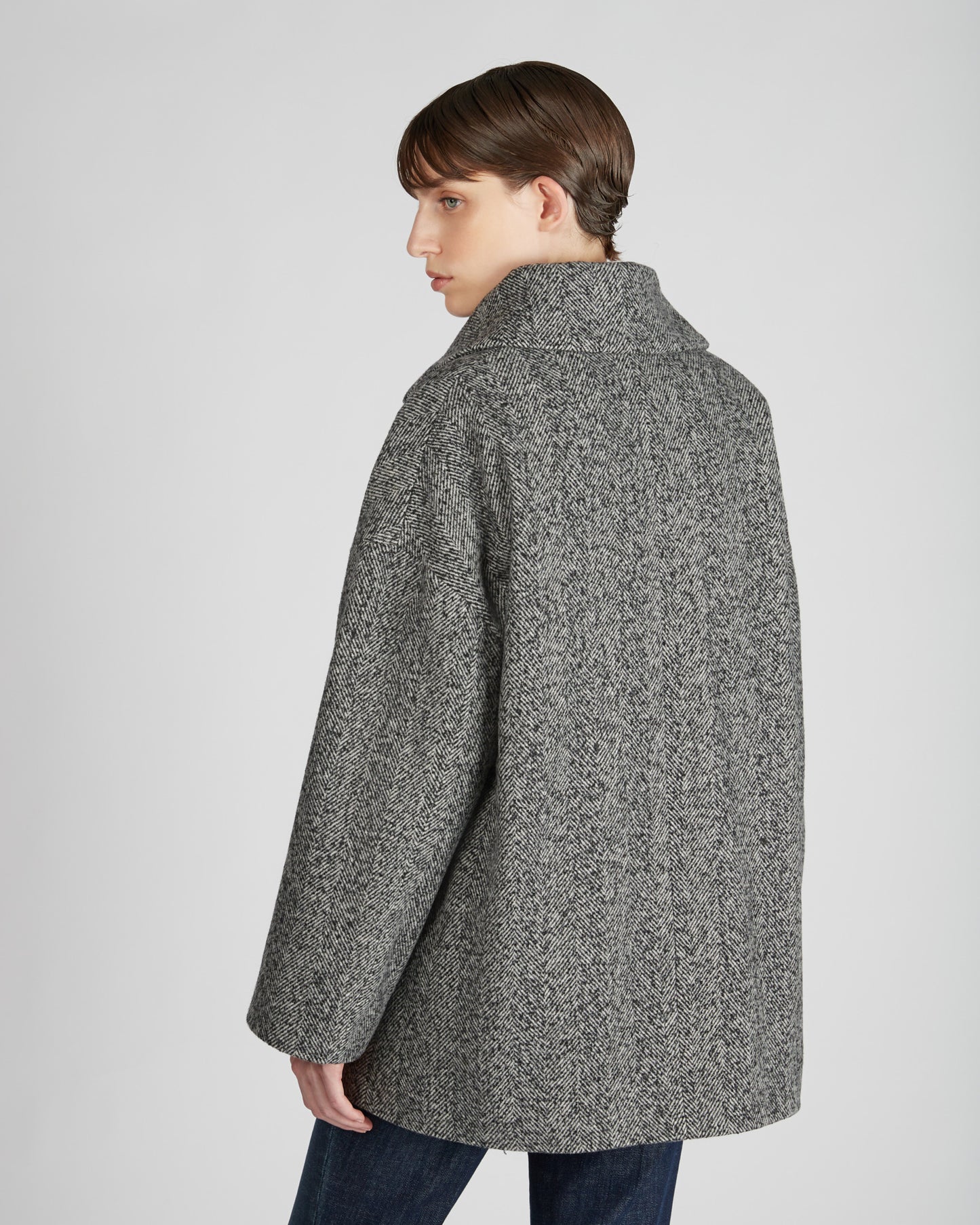 ウールヘリンボーン・ワイドフィットピーコート