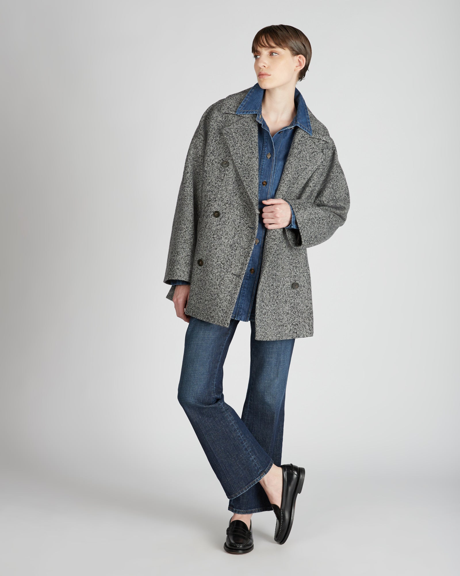 Montedoro - ウールヘリンボーン・ワイドフィットピーコート