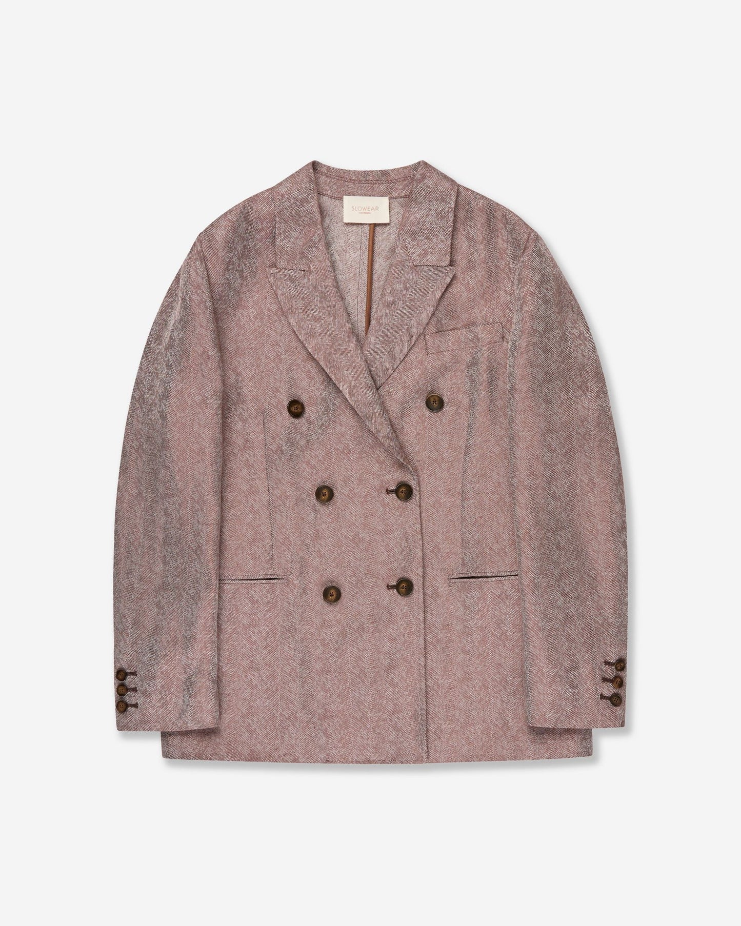 Montedoro - Double-breasted jacket in linen and viscose herringbone - havana