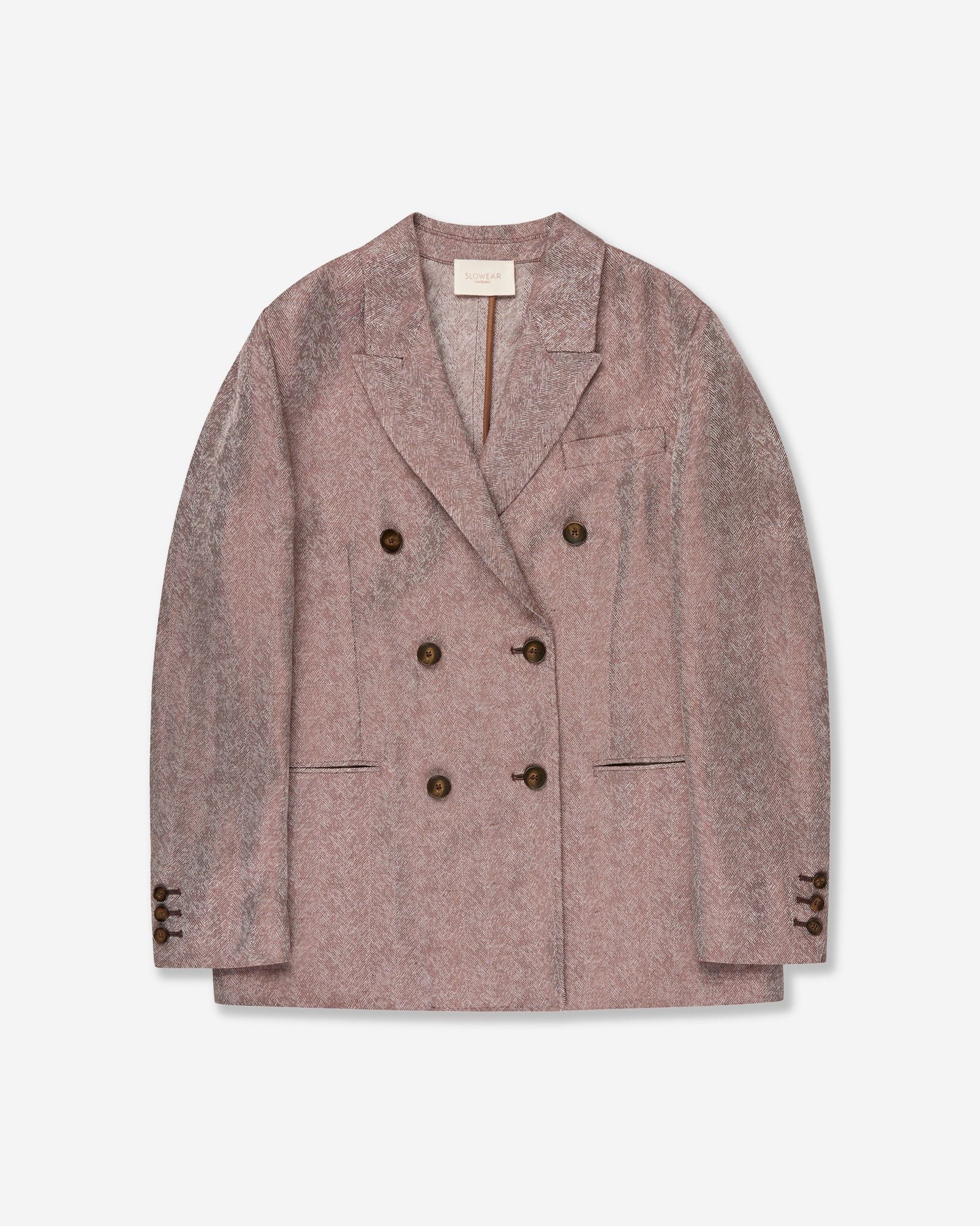 Montedoro - Double-breasted jacket in linen and viscose herringbone - havana