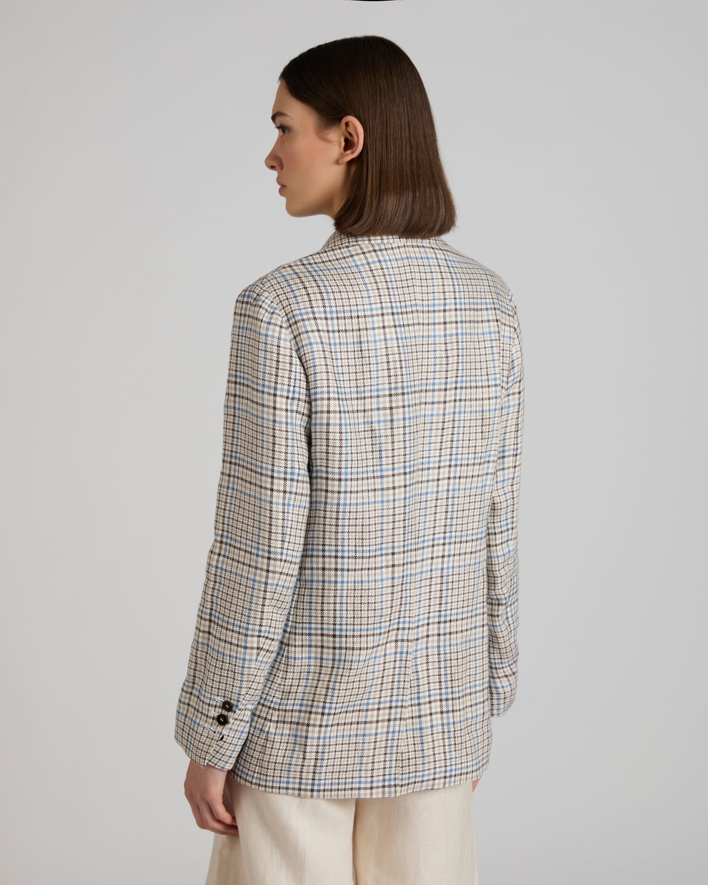 Double-breasted Prince of Wales linen jacket