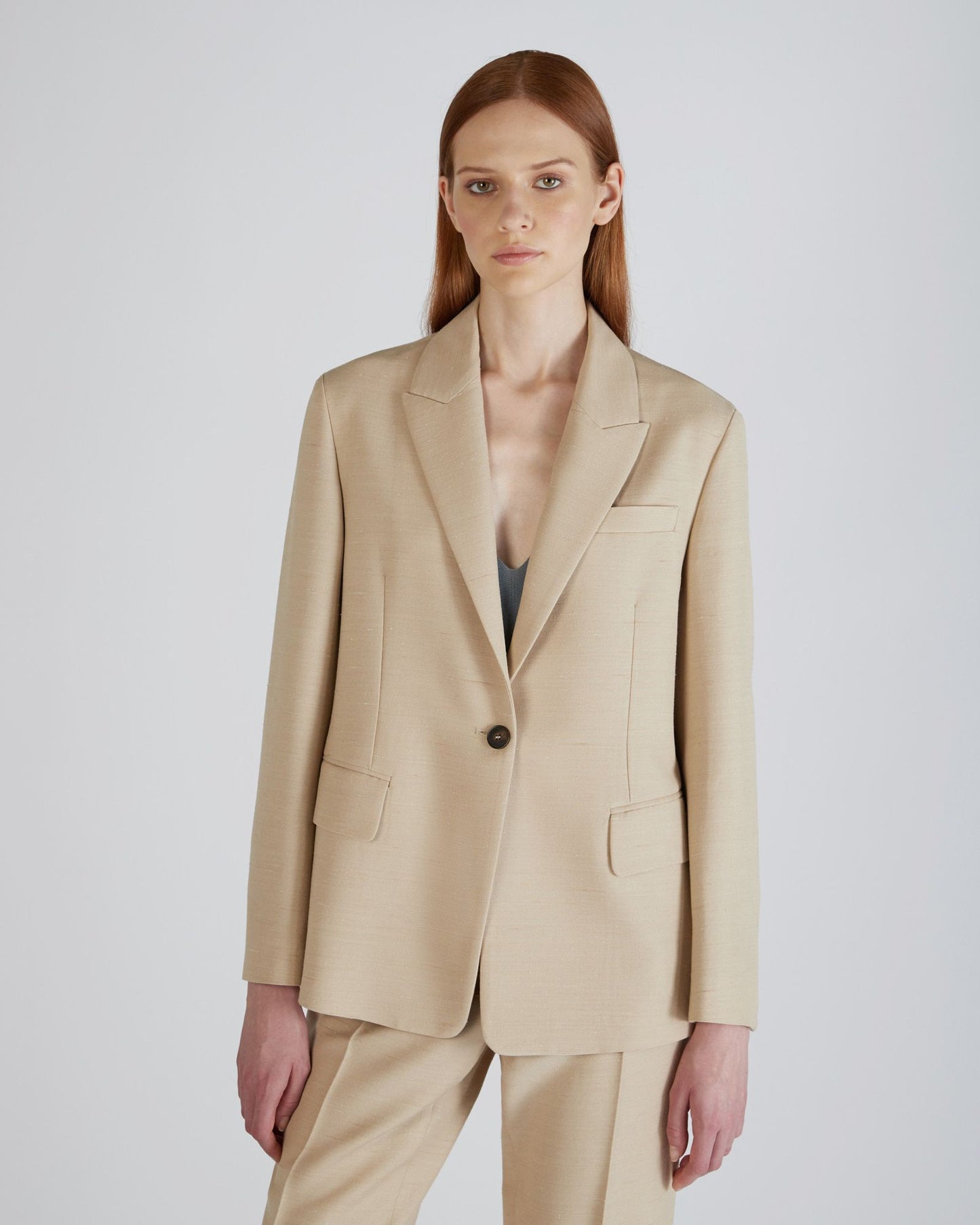 Wide fit jacket in wool shantung