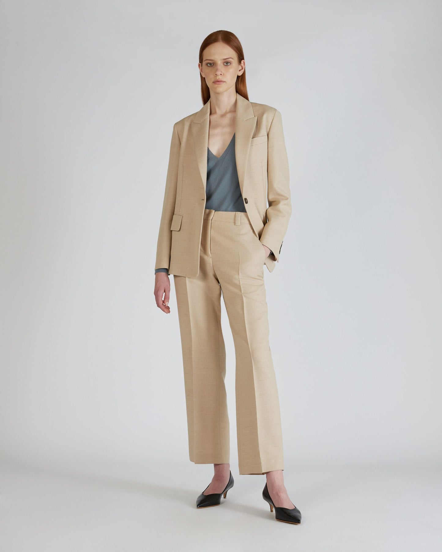 Wide fit jacket in wool shantung