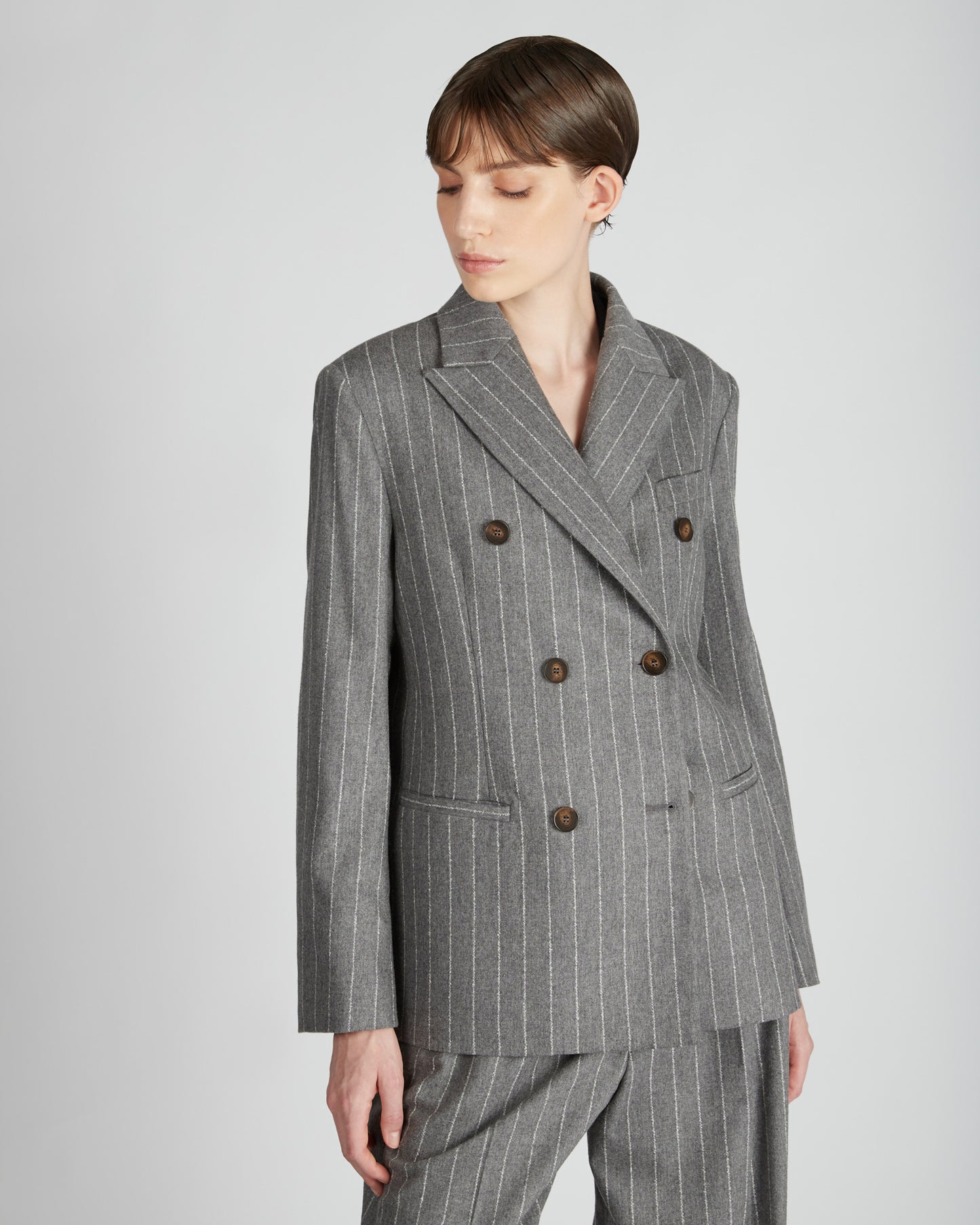 Regular fit double breasted pinstripe flannel jacket