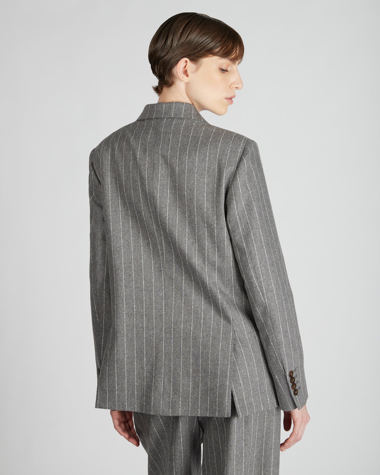 Regular fit double breasted pinstripe flannel jacket