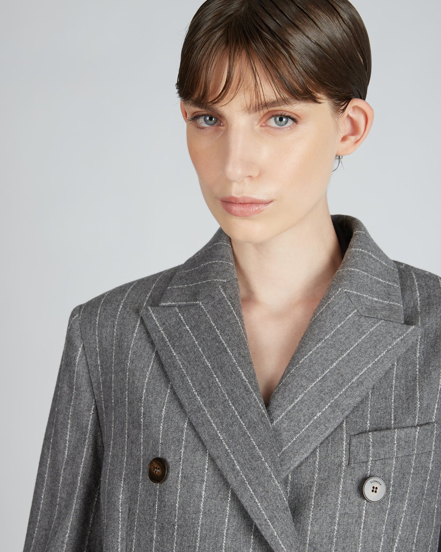 Regular fit double breasted pinstripe flannel jacket