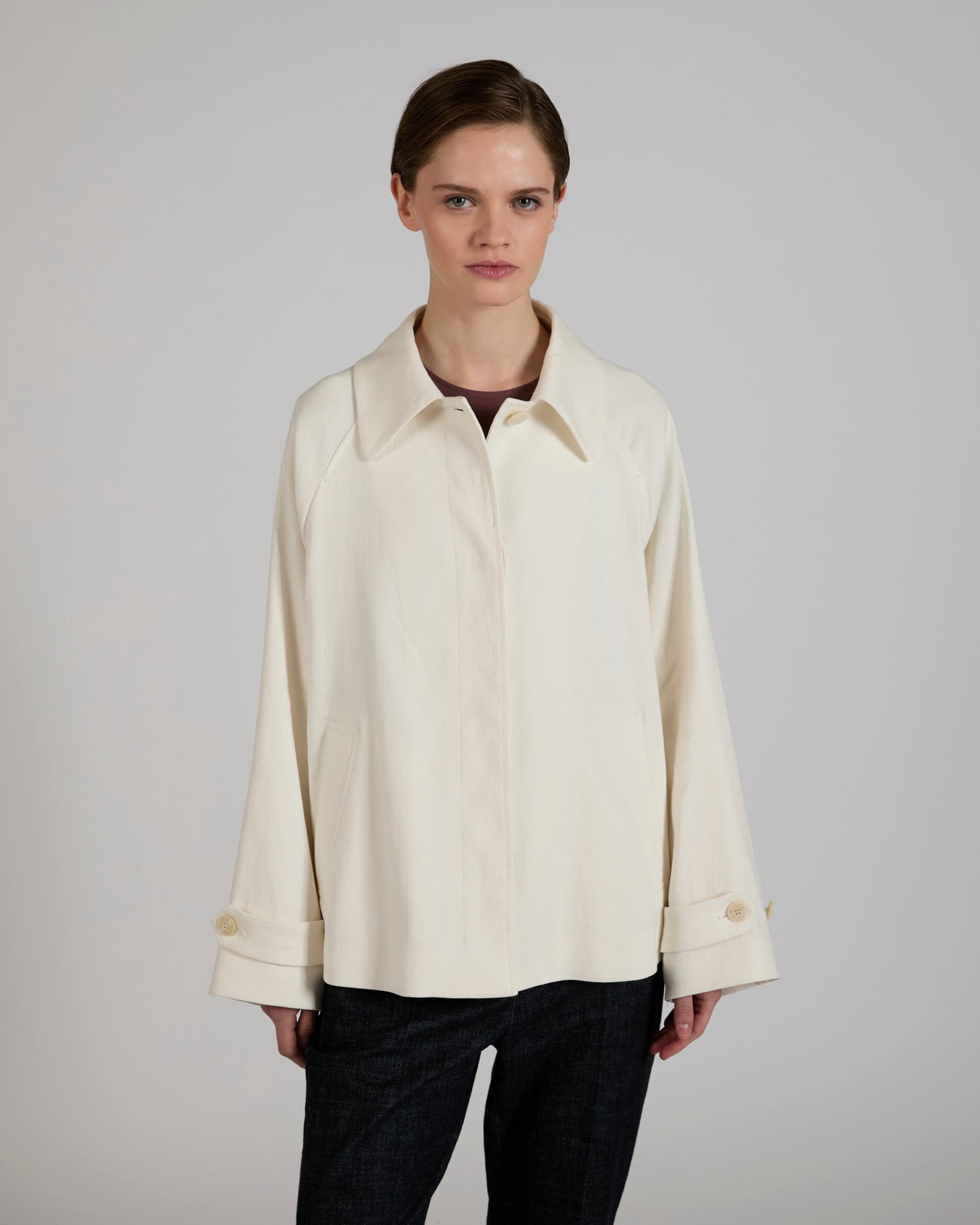Wide fit caban jacket in cotton and linen panama