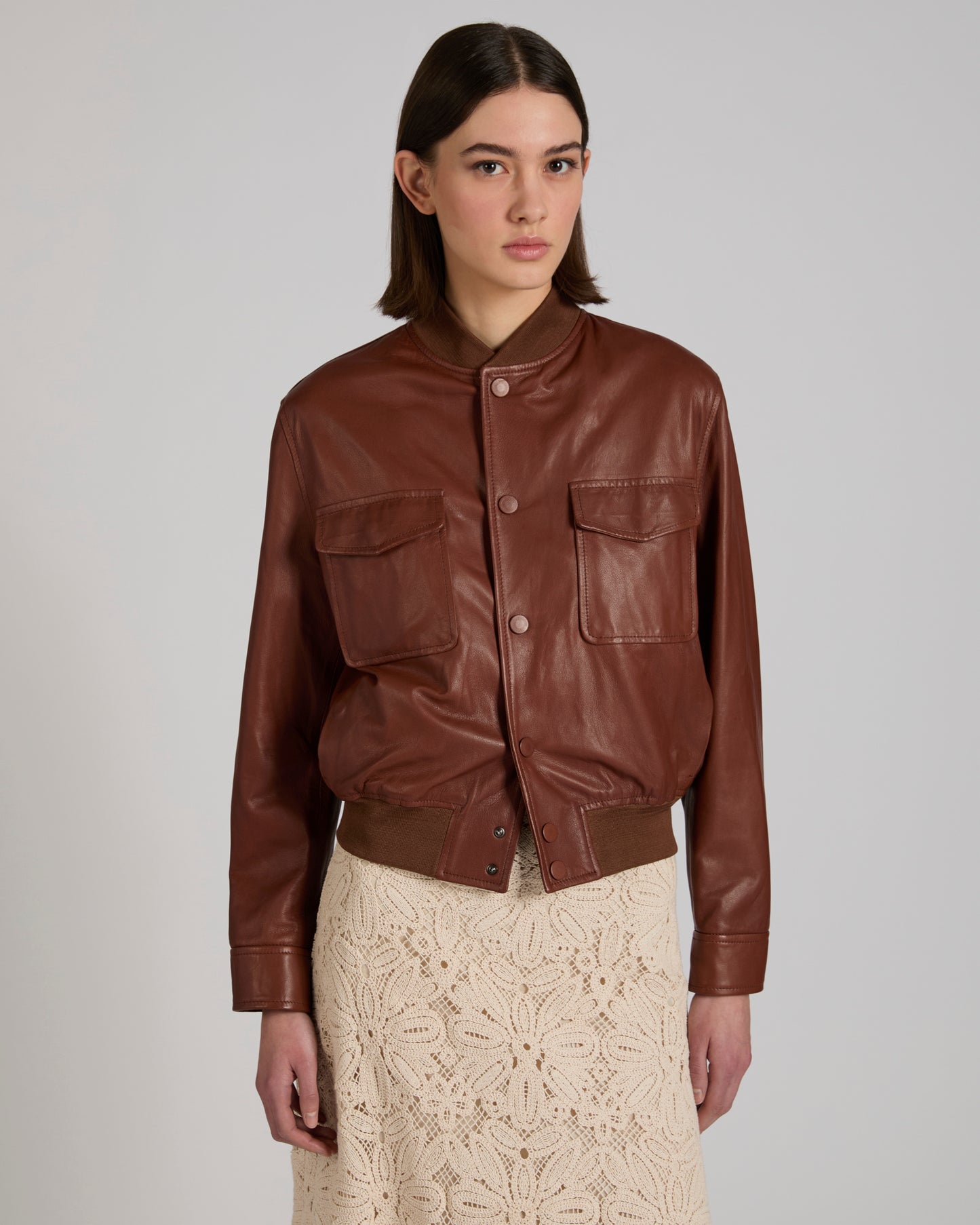 Bomber regular fit en cuir nappa
