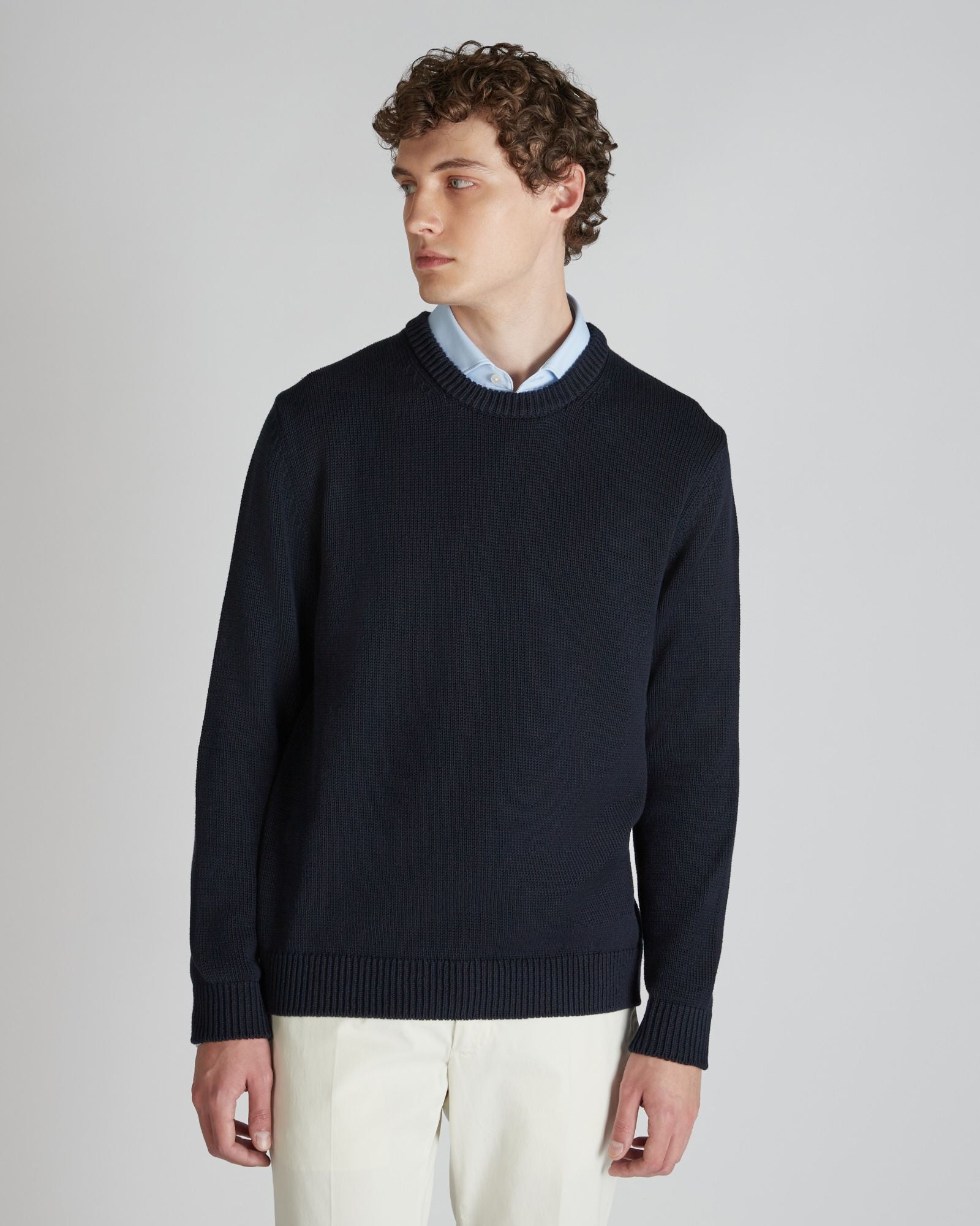 Zanone Girocollo slim fit in cotone blu navy – Slowear