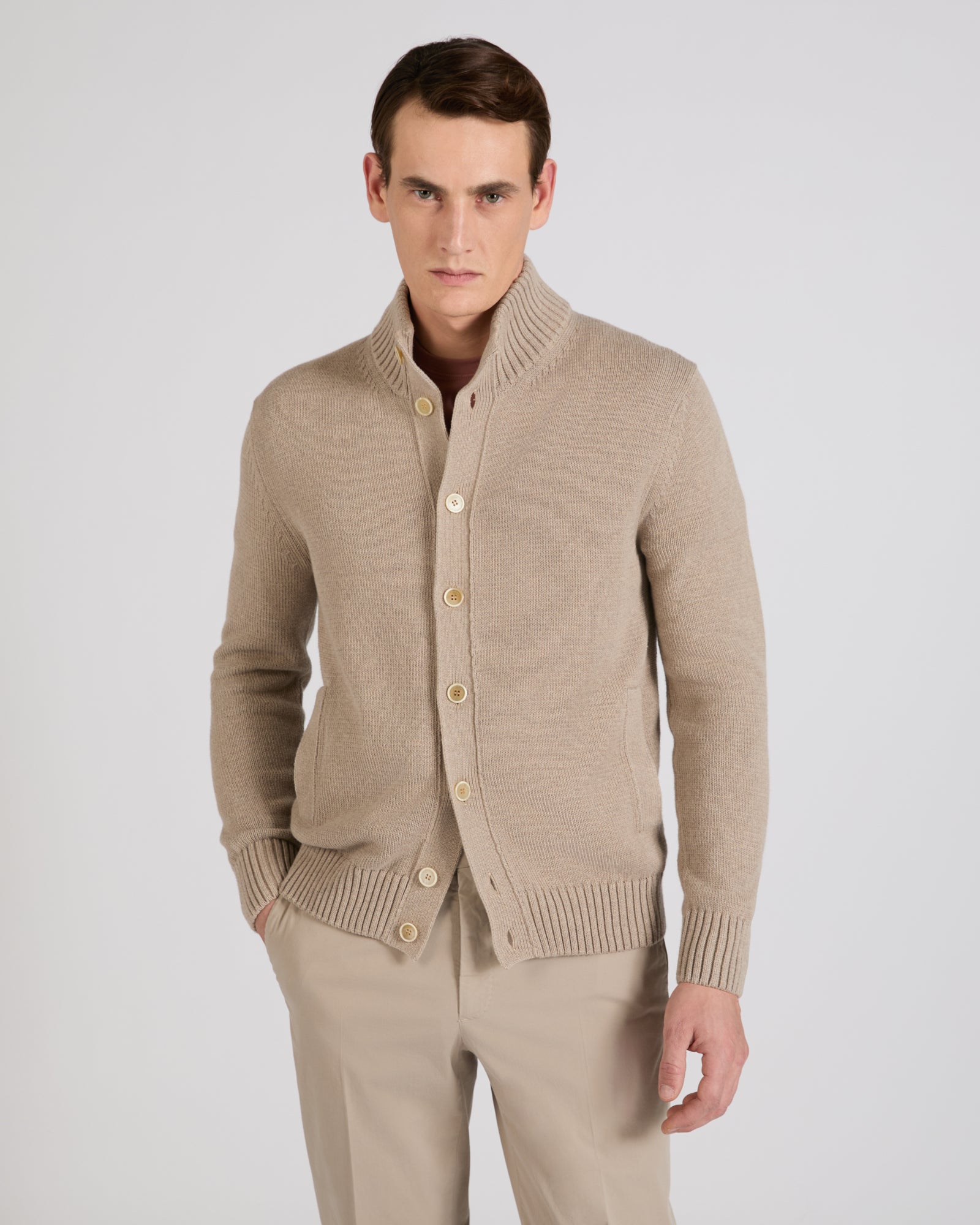 Zanone - Slim fit cotton chioto cardigan - sand – Slowear