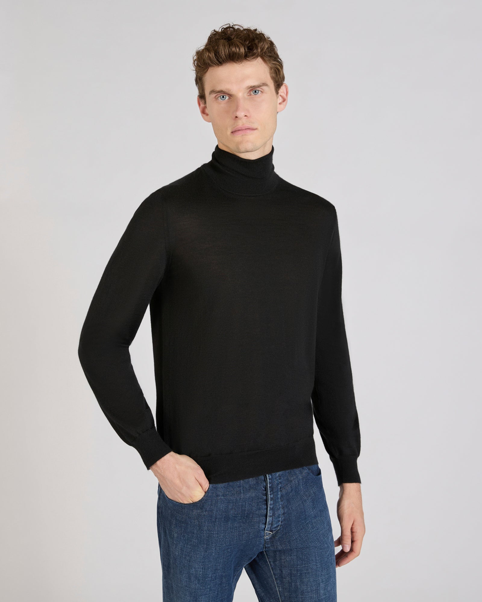 小物 ZANONE cashmere Zanone - Slim fit cashmere and silk turtleneck sweater - black
