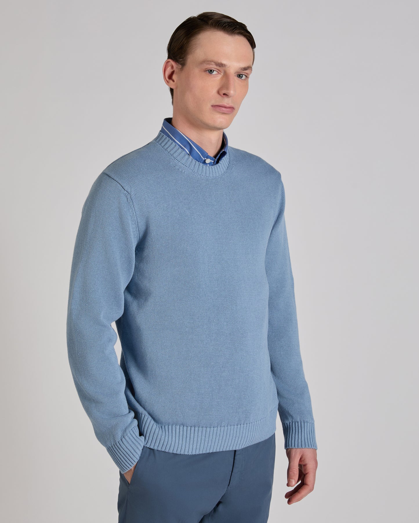 Rundhalspullover Slim Fit aus Leinen und Baumwolle