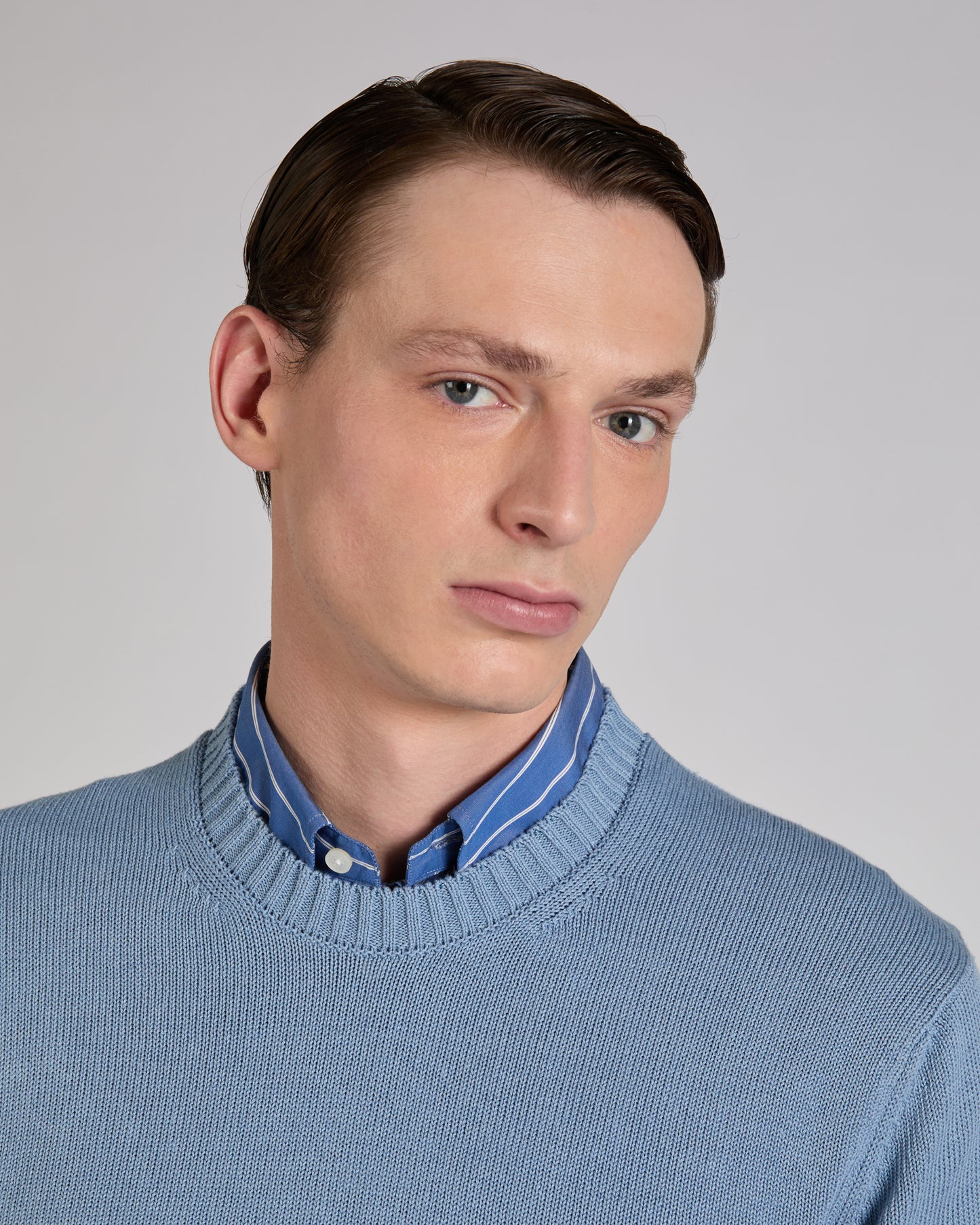 Rundhalspullover Slim Fit aus Leinen und Baumwolle