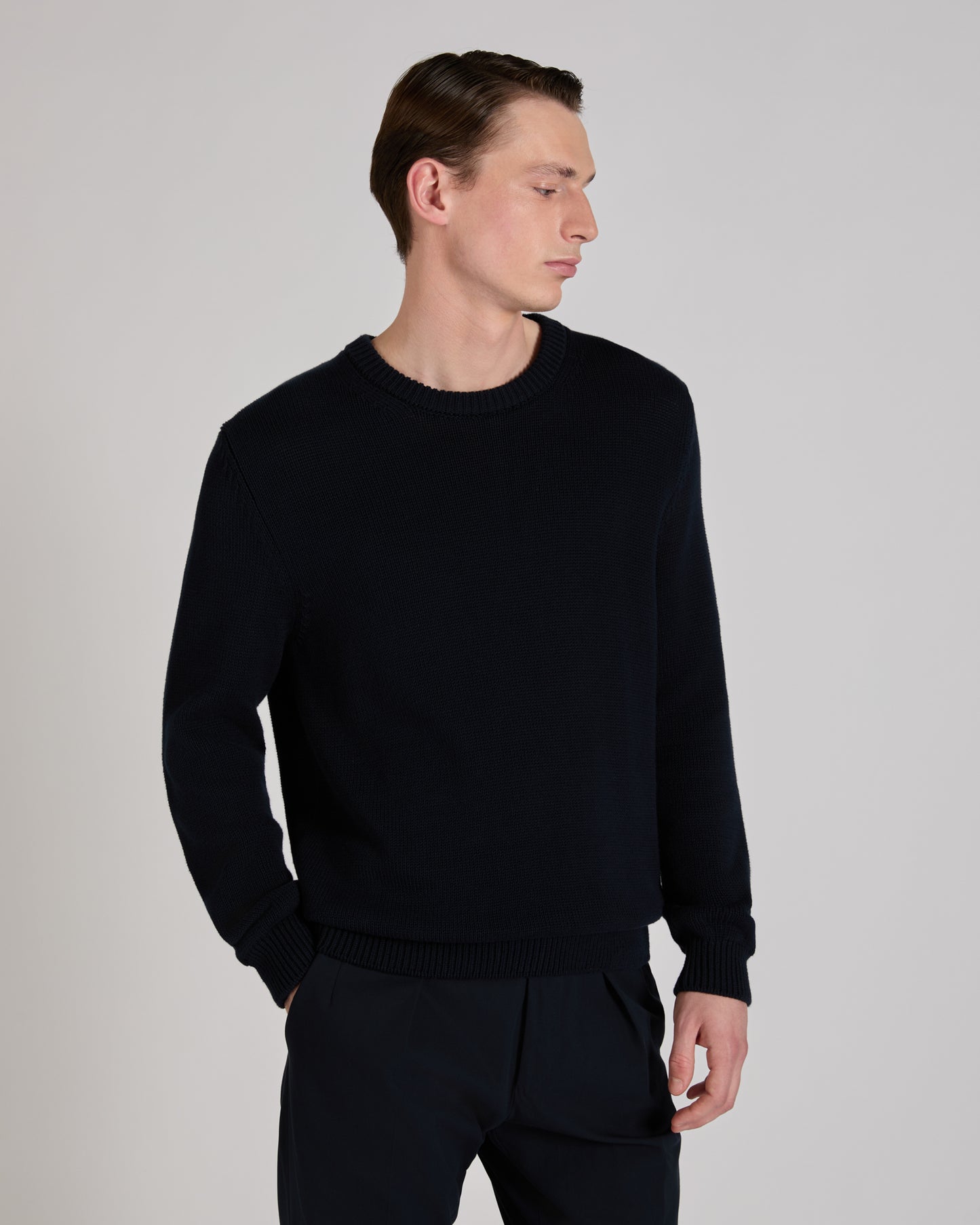 Slim fit cotton crew-neck jumper
