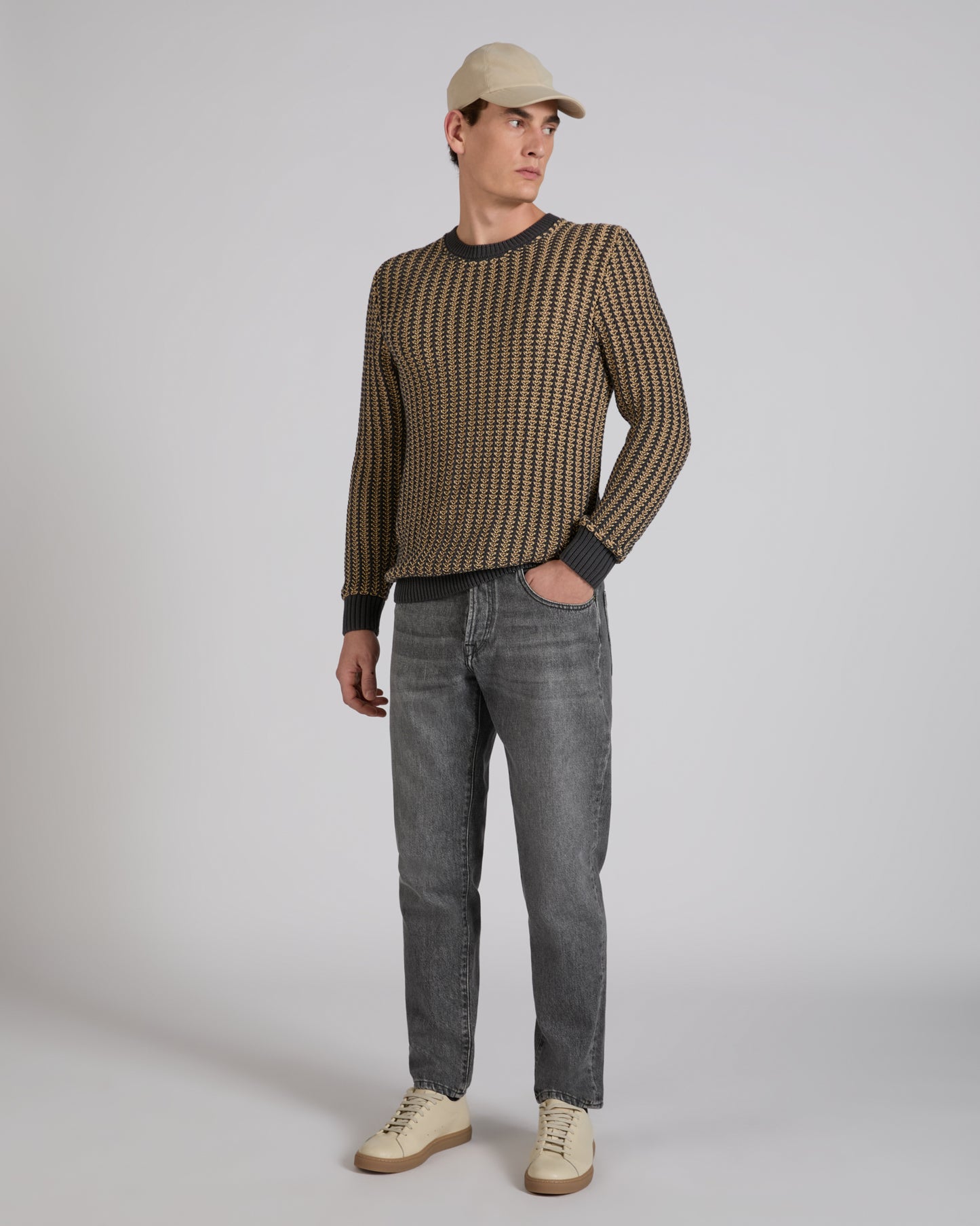 Slim fit cotton crew-neck jumper