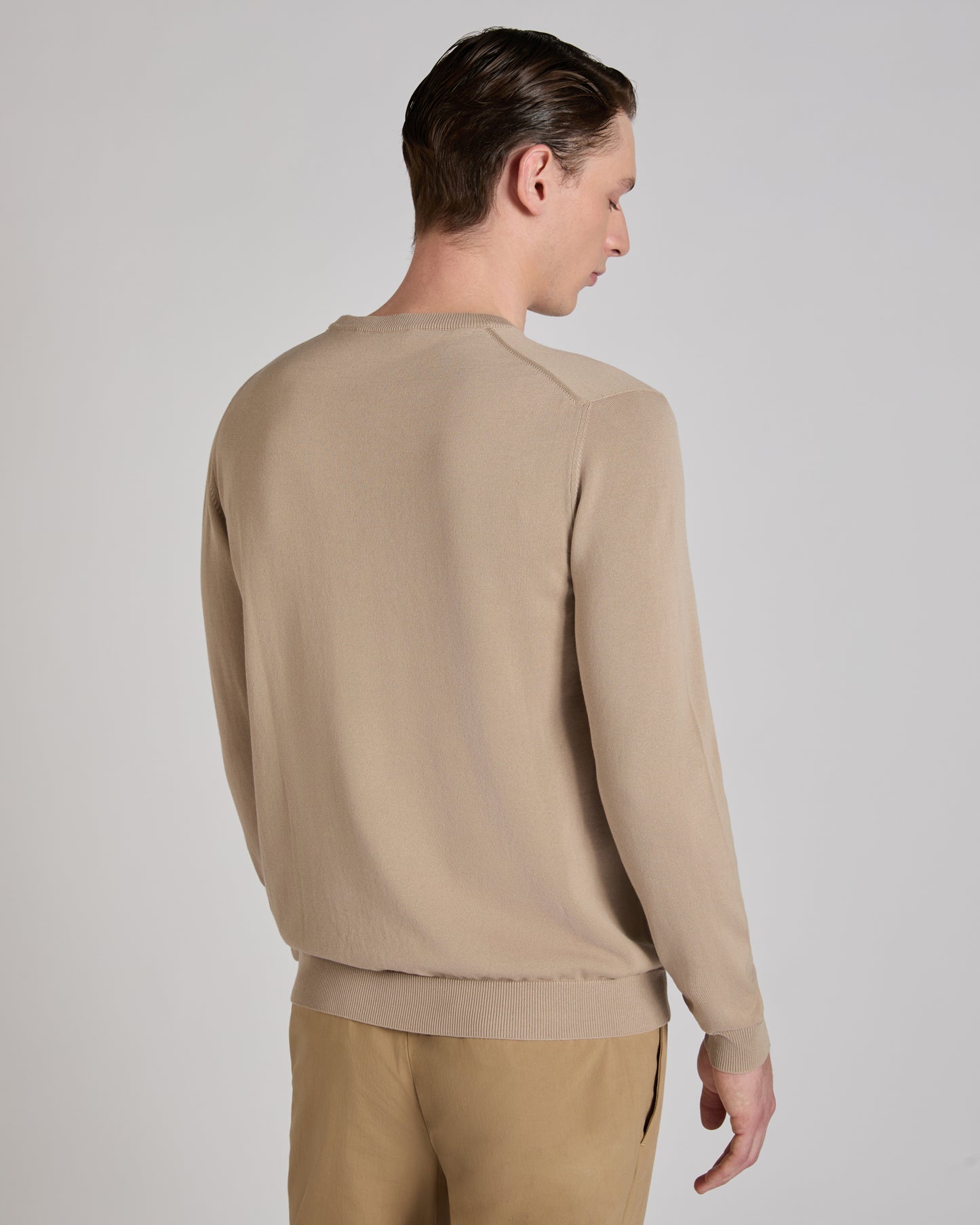 Slim fit cotton crepe crew-neck jumper