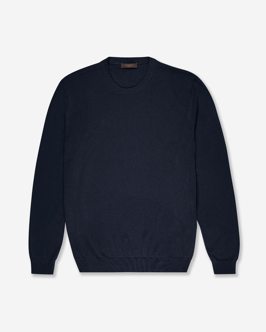 Slim fit cotton crepe crew-neck jumper