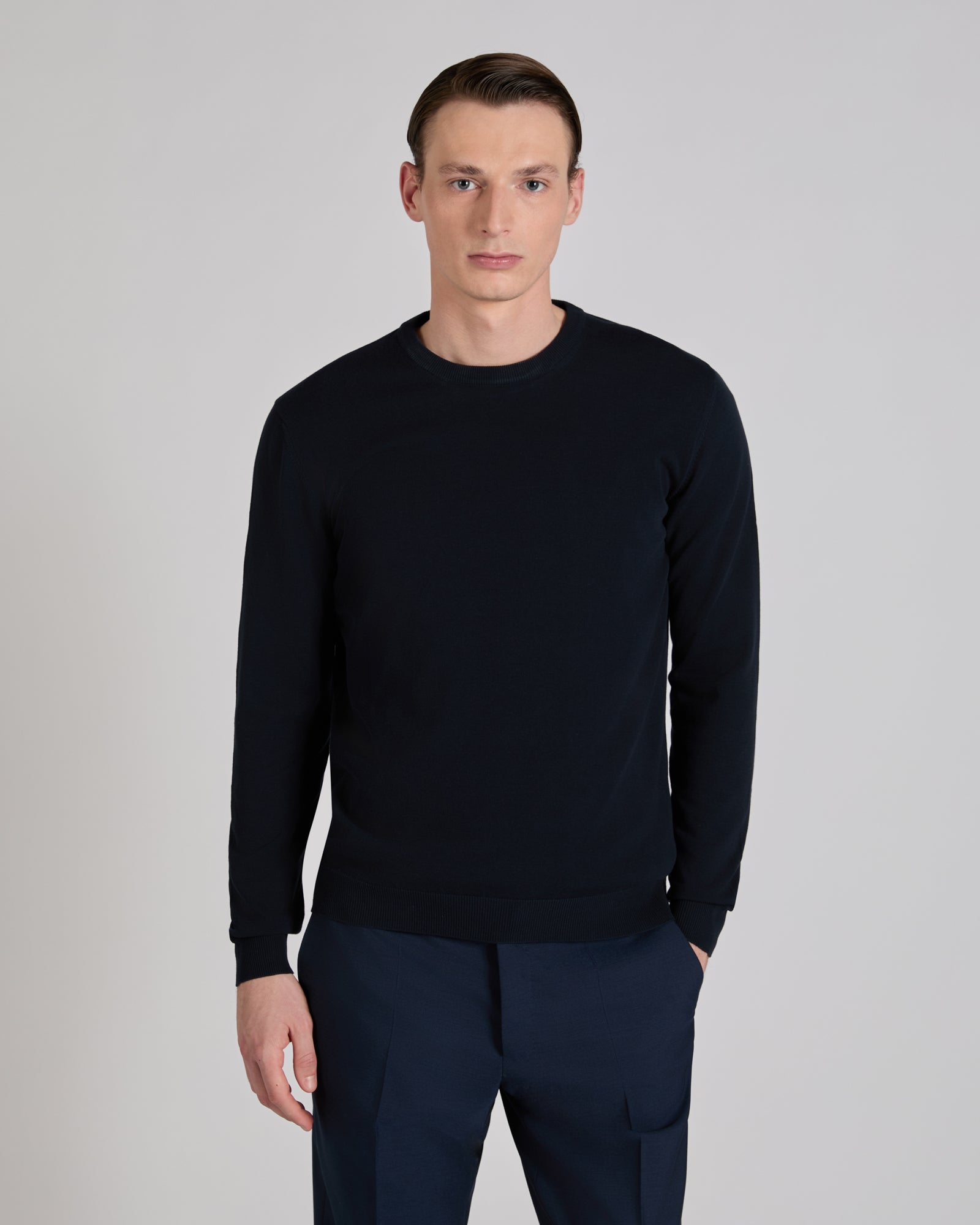 Zanone - Slim fit cotton crepe crew-neck jumper - midnight blue