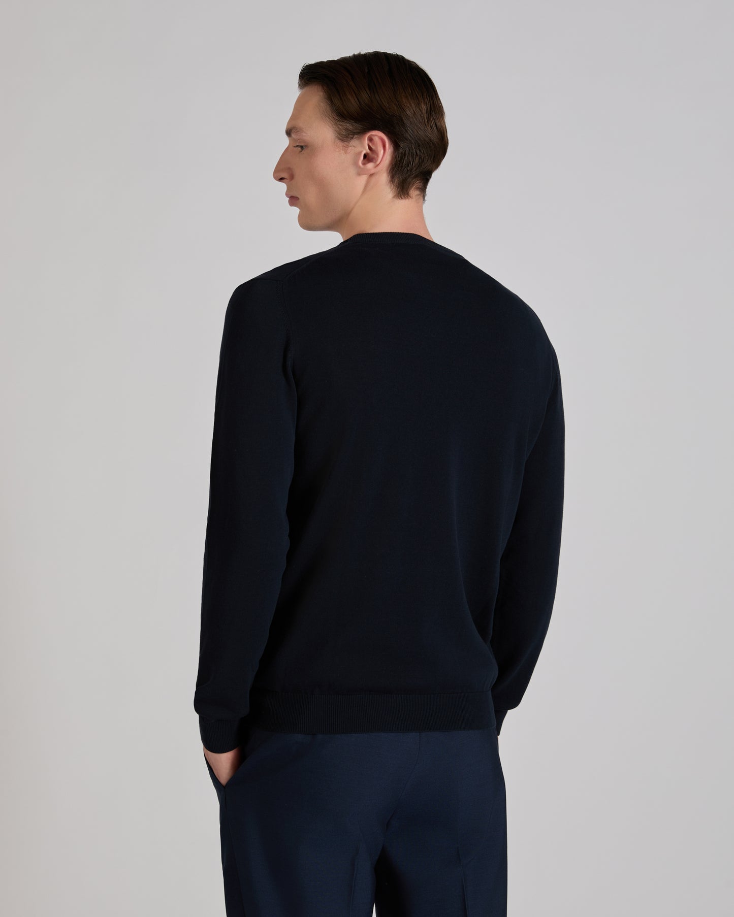 Slim fit cotton crepe crew-neck jumper