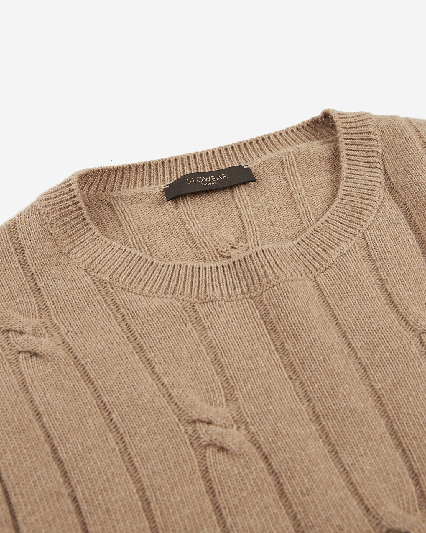 Zanone - Slim fit wool and cashmere crew neck sweater - hazelnut