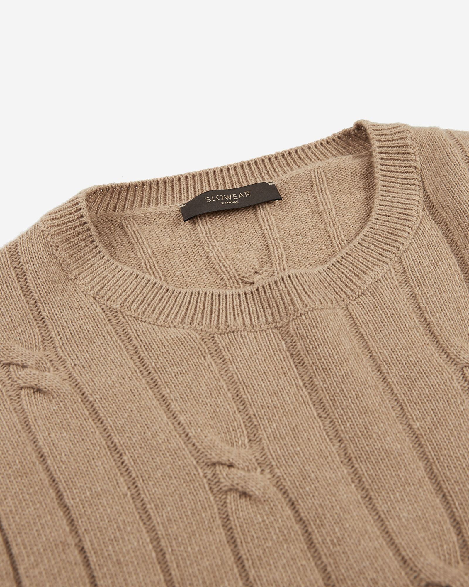 Zanone - Slim fit wool and cashmere crew neck sweater - hazelnut