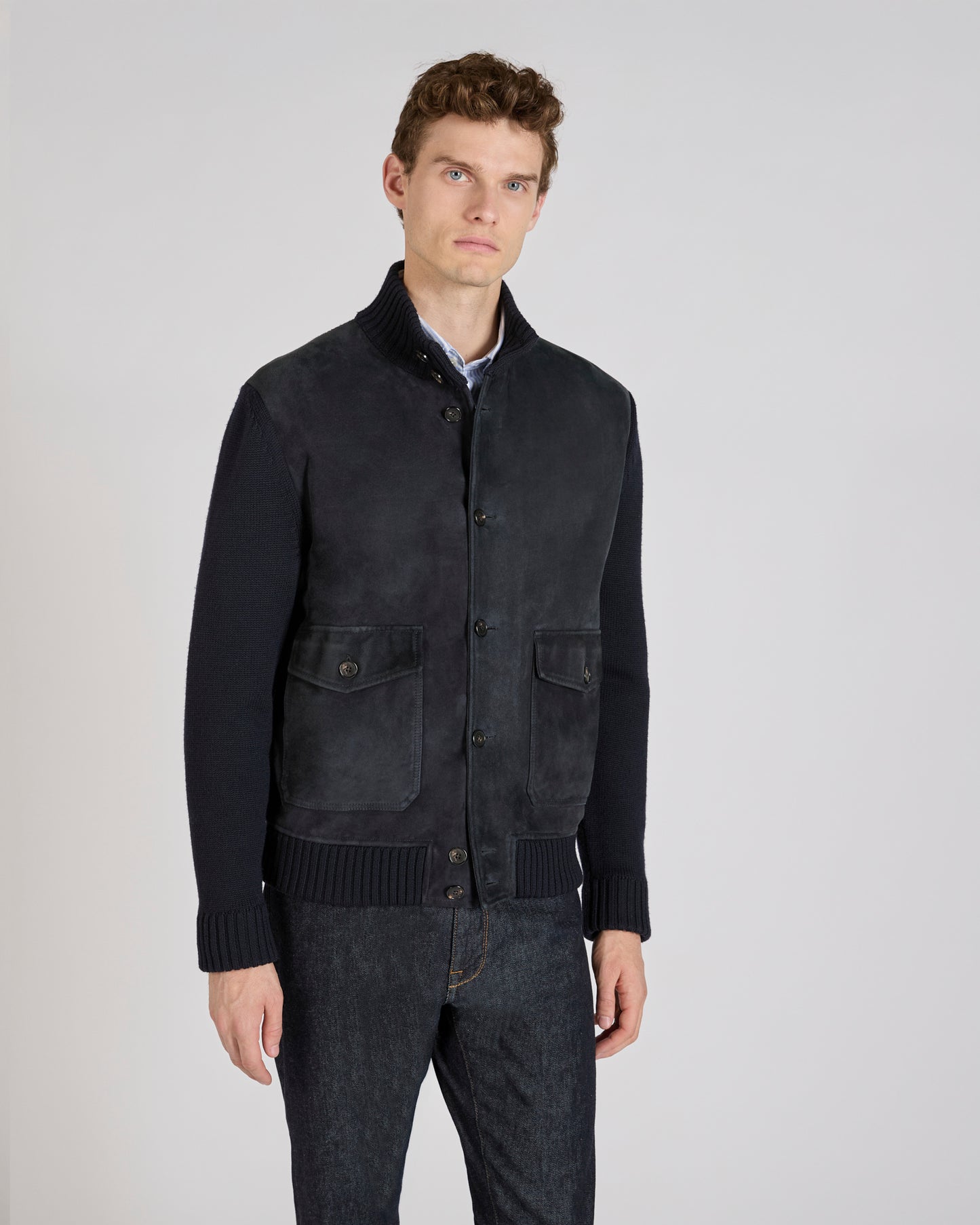 スエードとウール・スリムフィットブルゾン