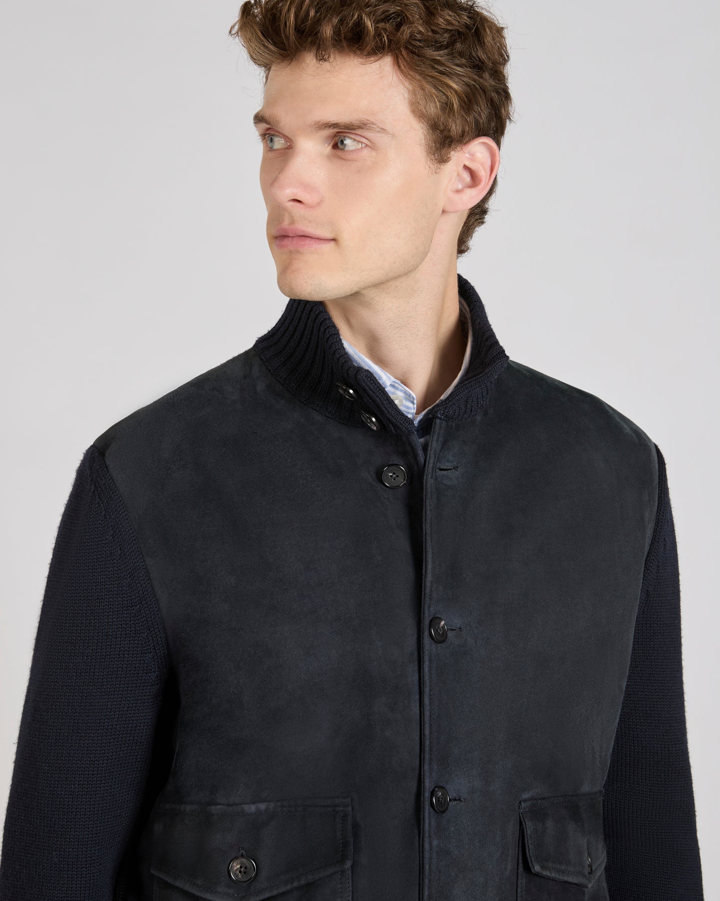 スエードとウール・スリムフィットブルゾン