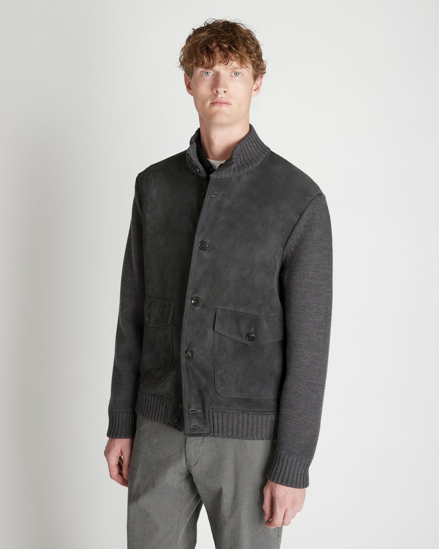 Giubbo slim fit in suede e lana