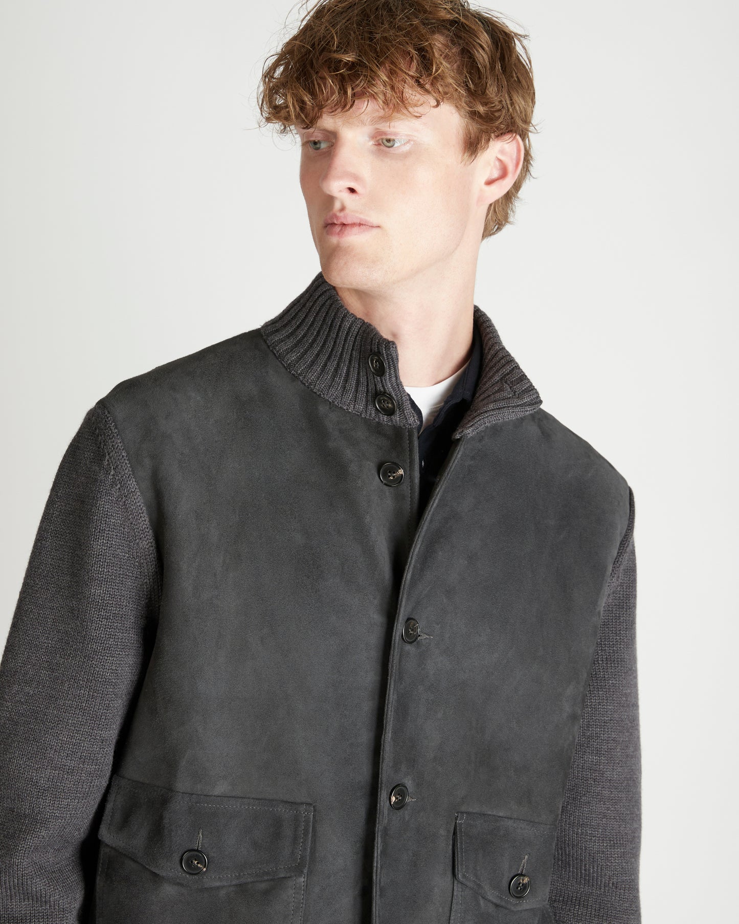 Giubbo slim fit in suede e lana